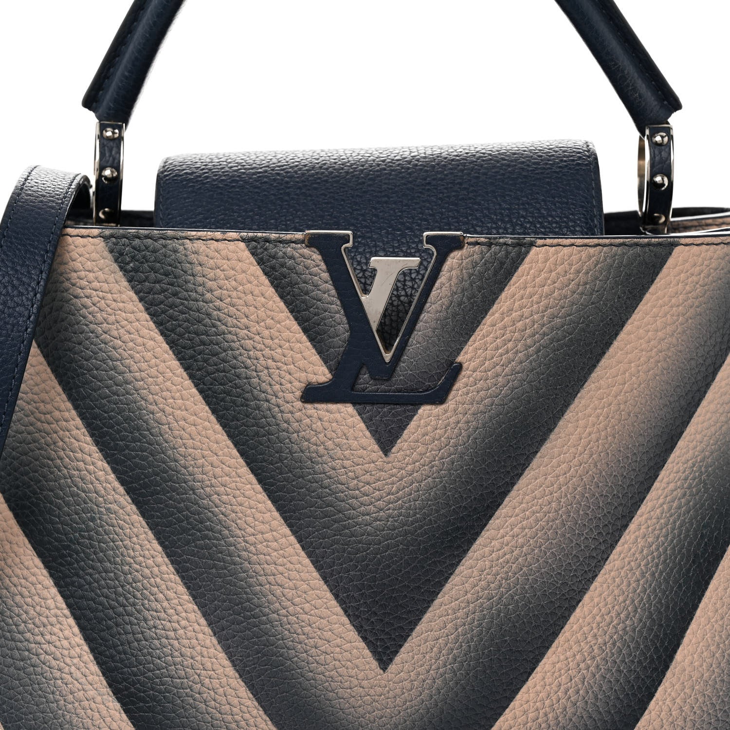 Louis Vuitton Taurillon Chevron Capucines PM Navy 7 of 12