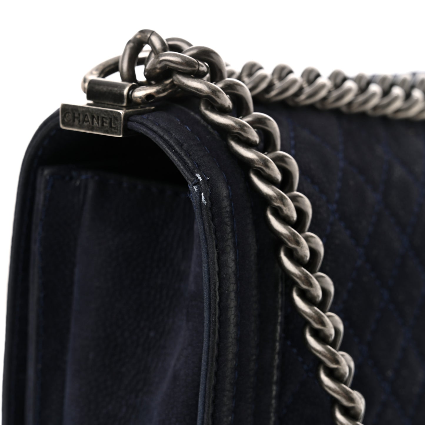 Iridescent Caviar Quilted Large Boy Flap Navy Blue