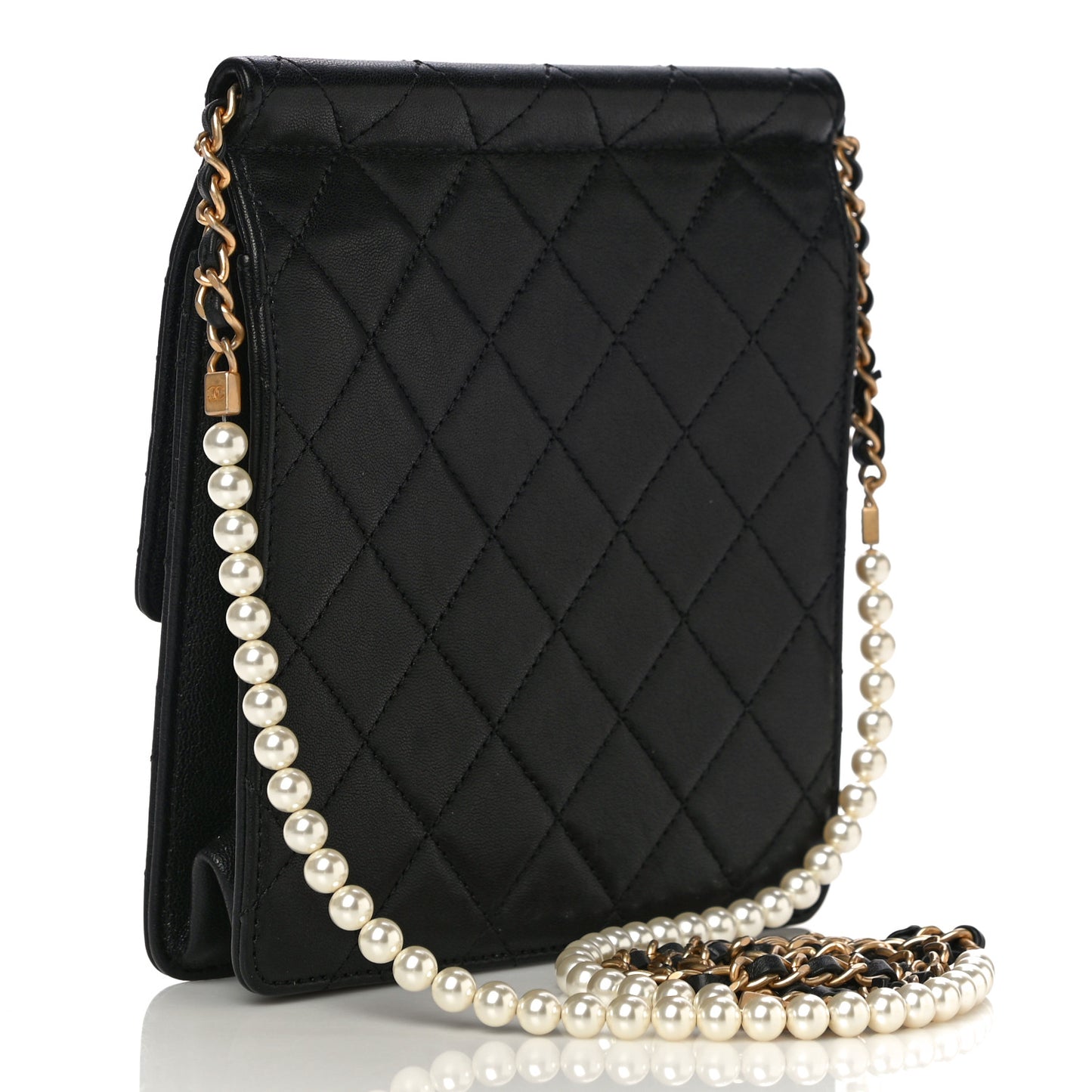 Goatskin Quilted Chic Pearls Flap Black