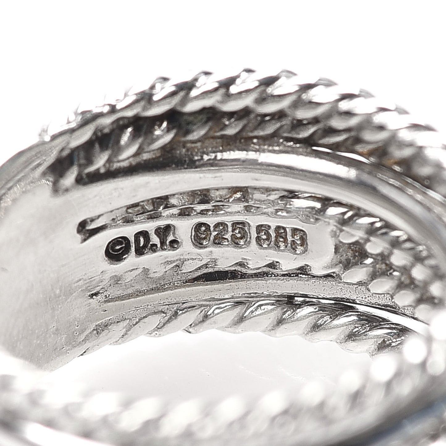 Sterling Silver 14K White Gold Diamond 11mm Wide Crossover Cable Ring 51 5.75