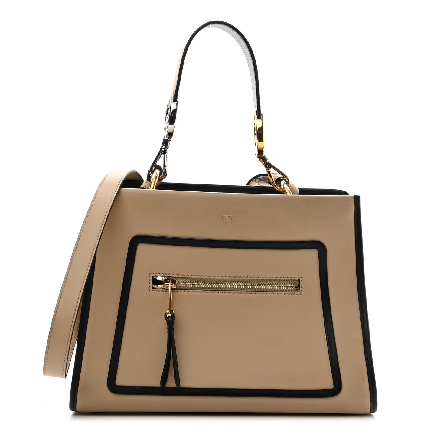 Vitello F is Fendi Bi-Color Small Runaway Satchel Sand Black