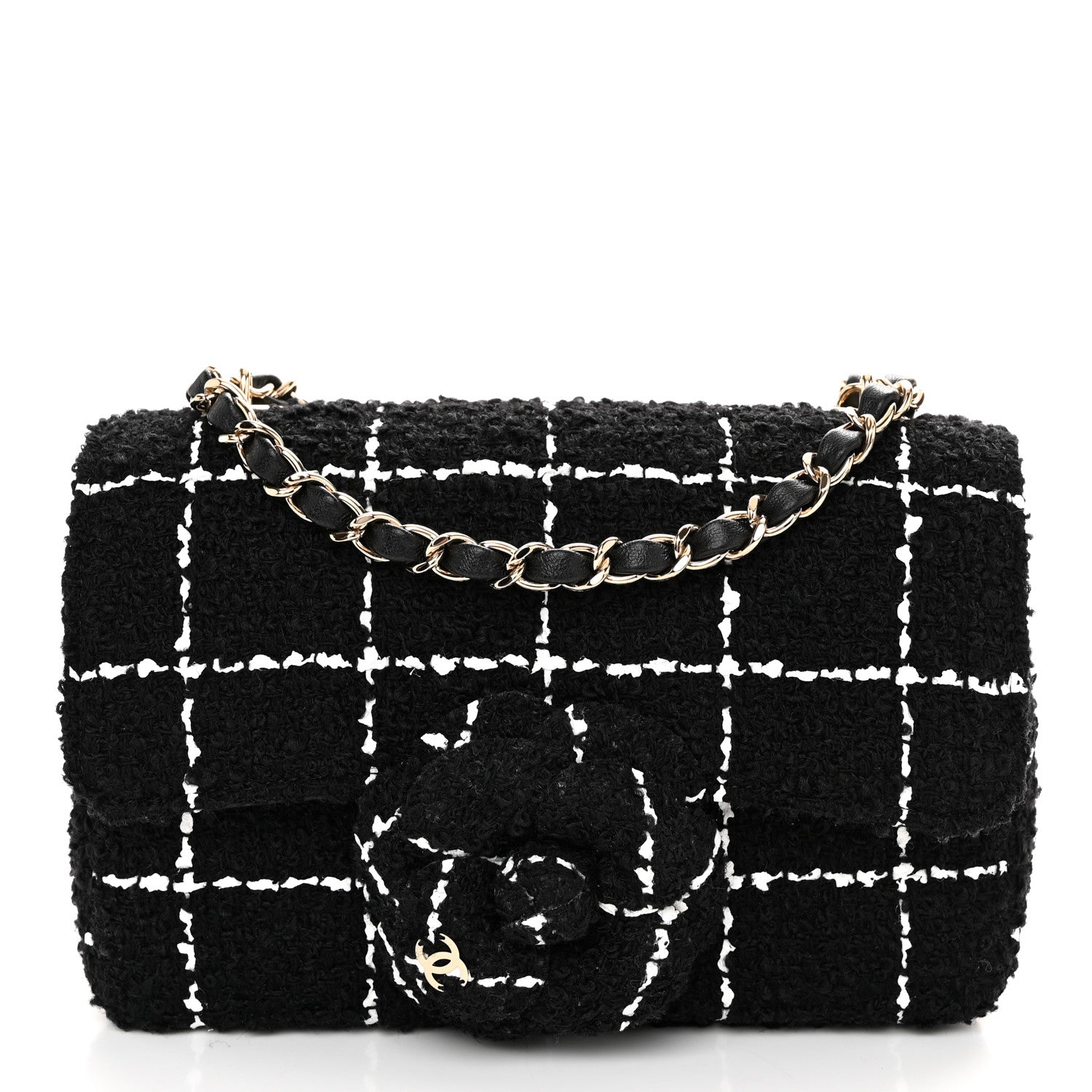 Chanel Tweed Quilted Small Camellia Flap Black Pink 1 of 10