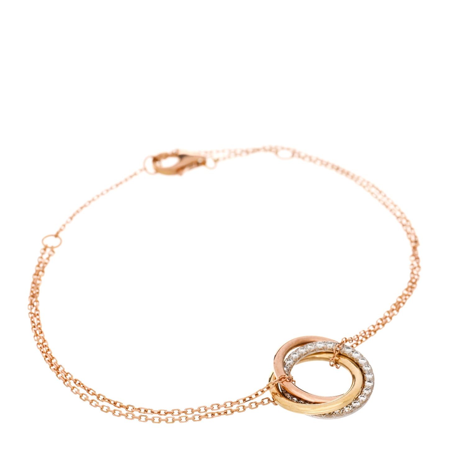 18K Pink Yellow White Gold Diamond Trinity Bracelet