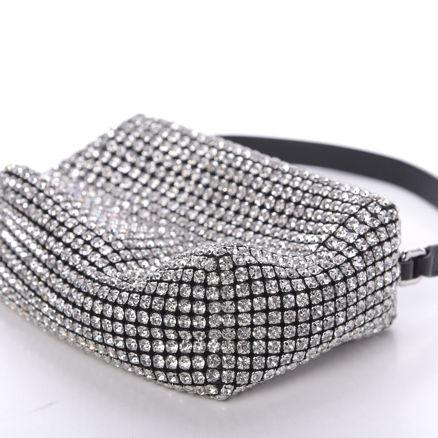Mesh Crystal Rhinestone Mini Heiress Pouch Black Silver