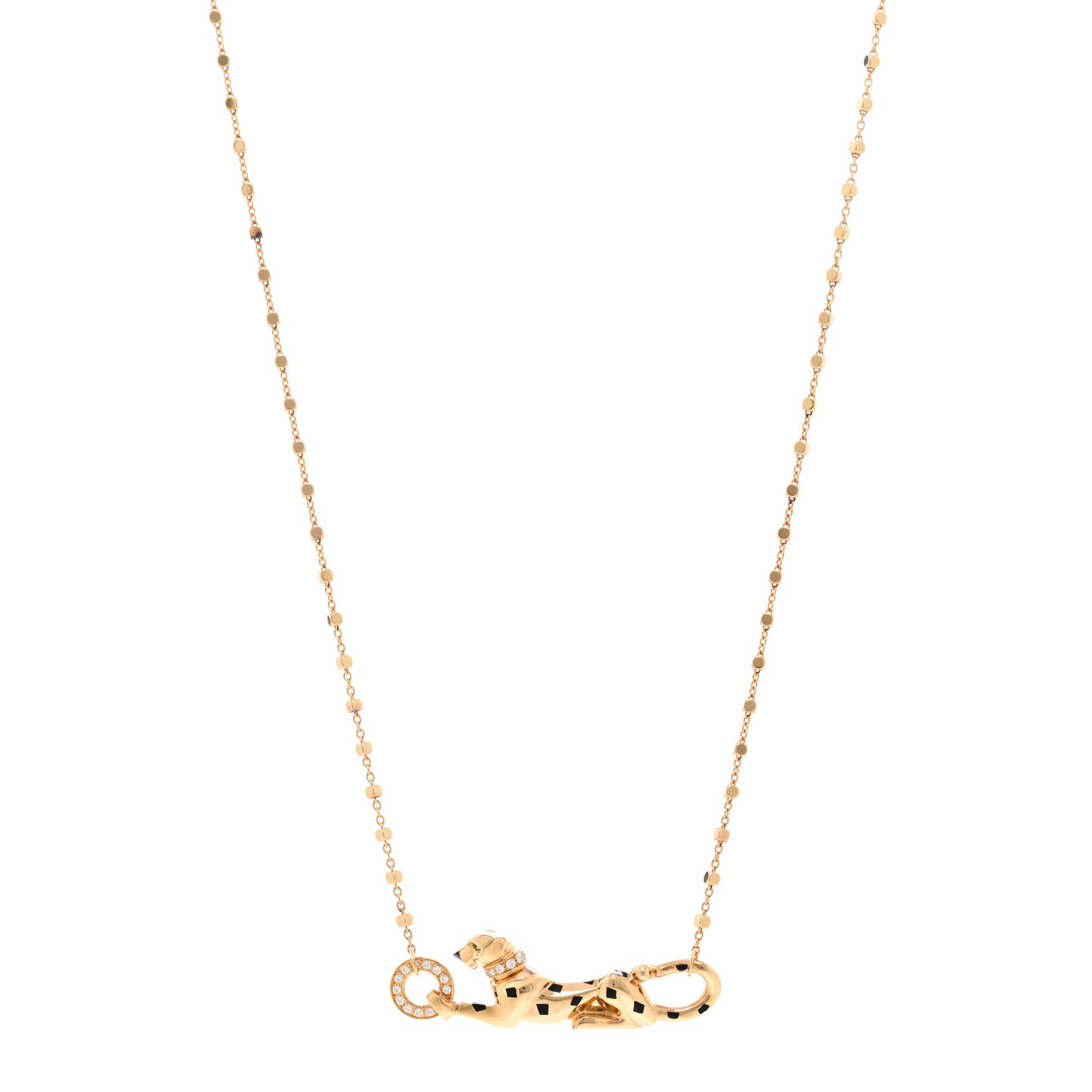 18K Yellow Gold Diamond Tsavorite Black Lacquer Panthere De Cartier Necklace