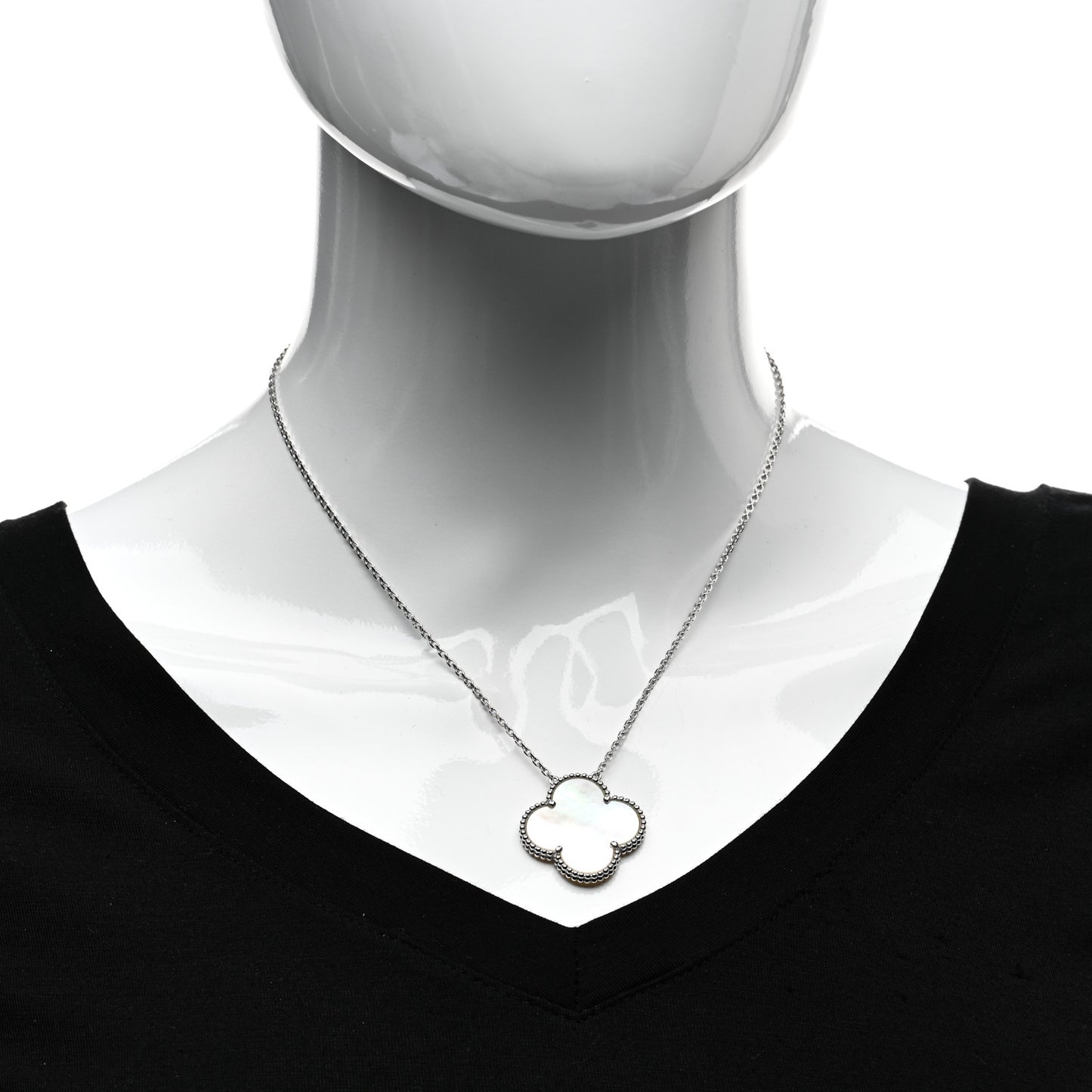 18K White Gold Mother of Pearl Magic Alhambra Pendant Necklace