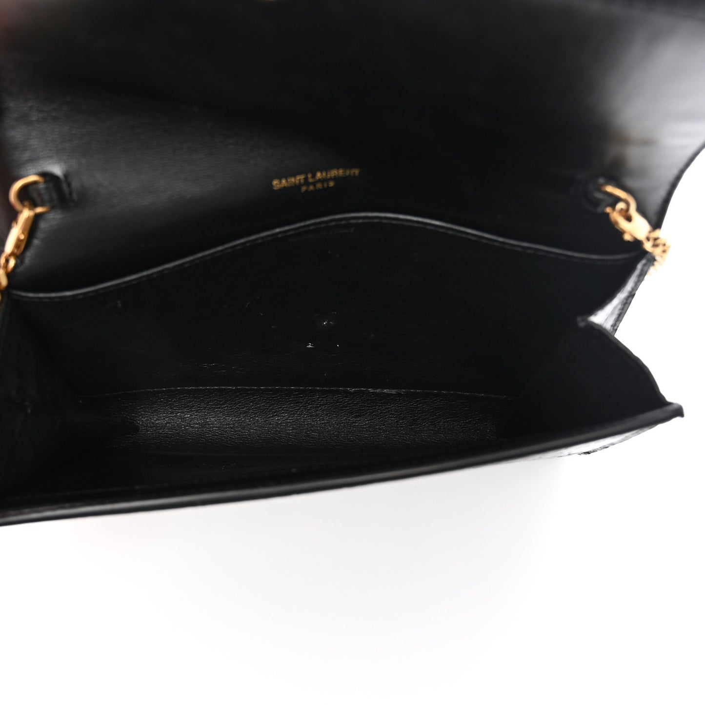 Calfskin Crocodile Embossed Monogram Uptown Chain Wallet Black
