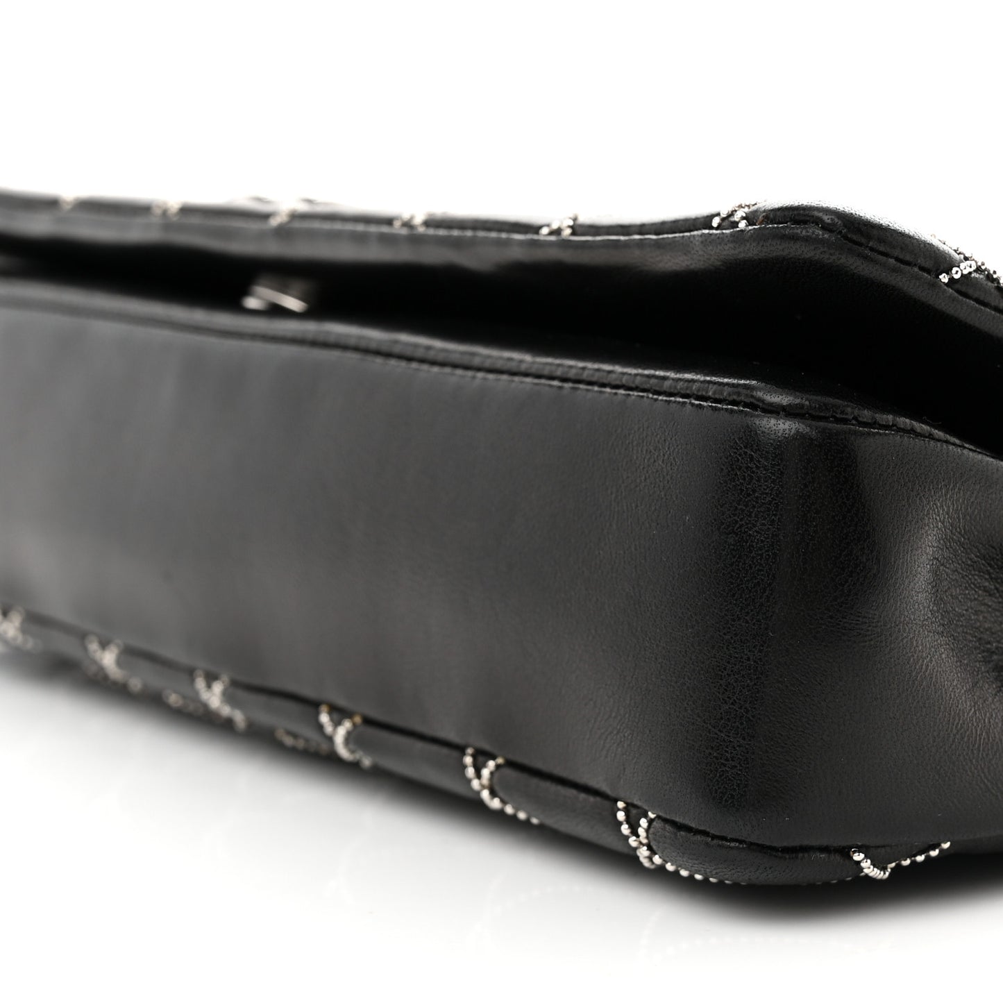 Lambskin Studded Medium Metal Beauty Flap Black