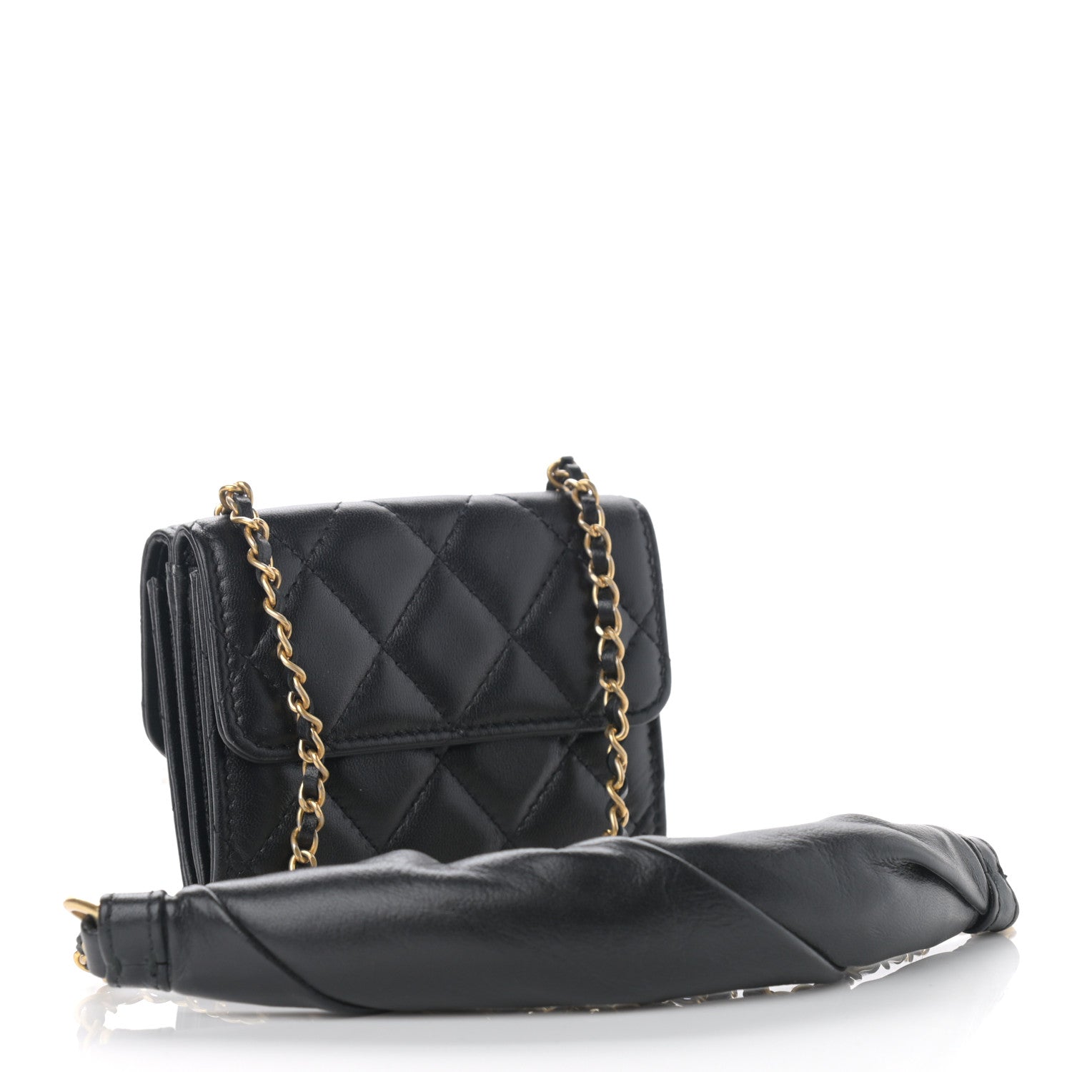 Chanel Lambskin Quilted Card Holder with Chain Black 3 of 13