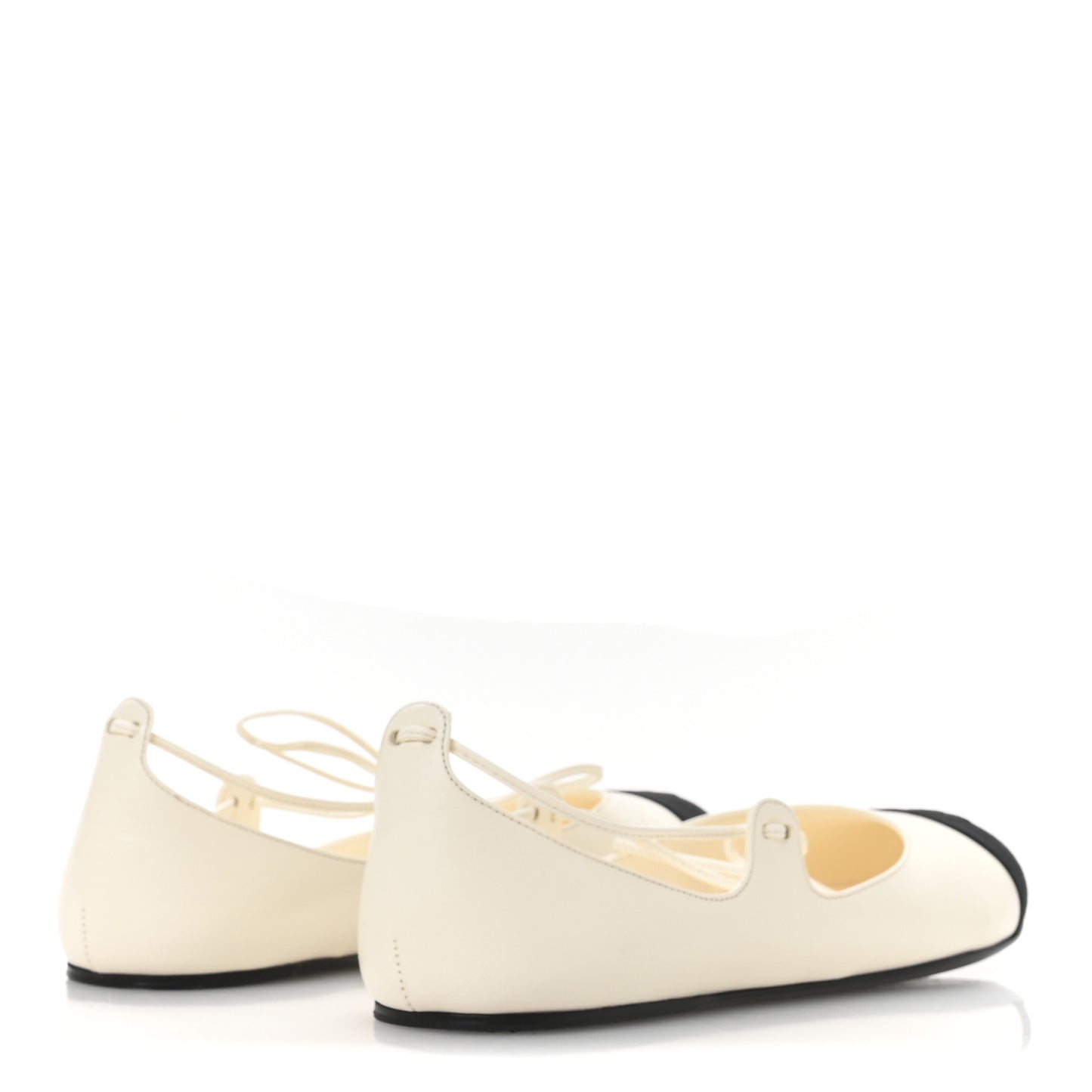 Lambskin Grosgrain Mary Jane Flats 39.5 Ivory Black