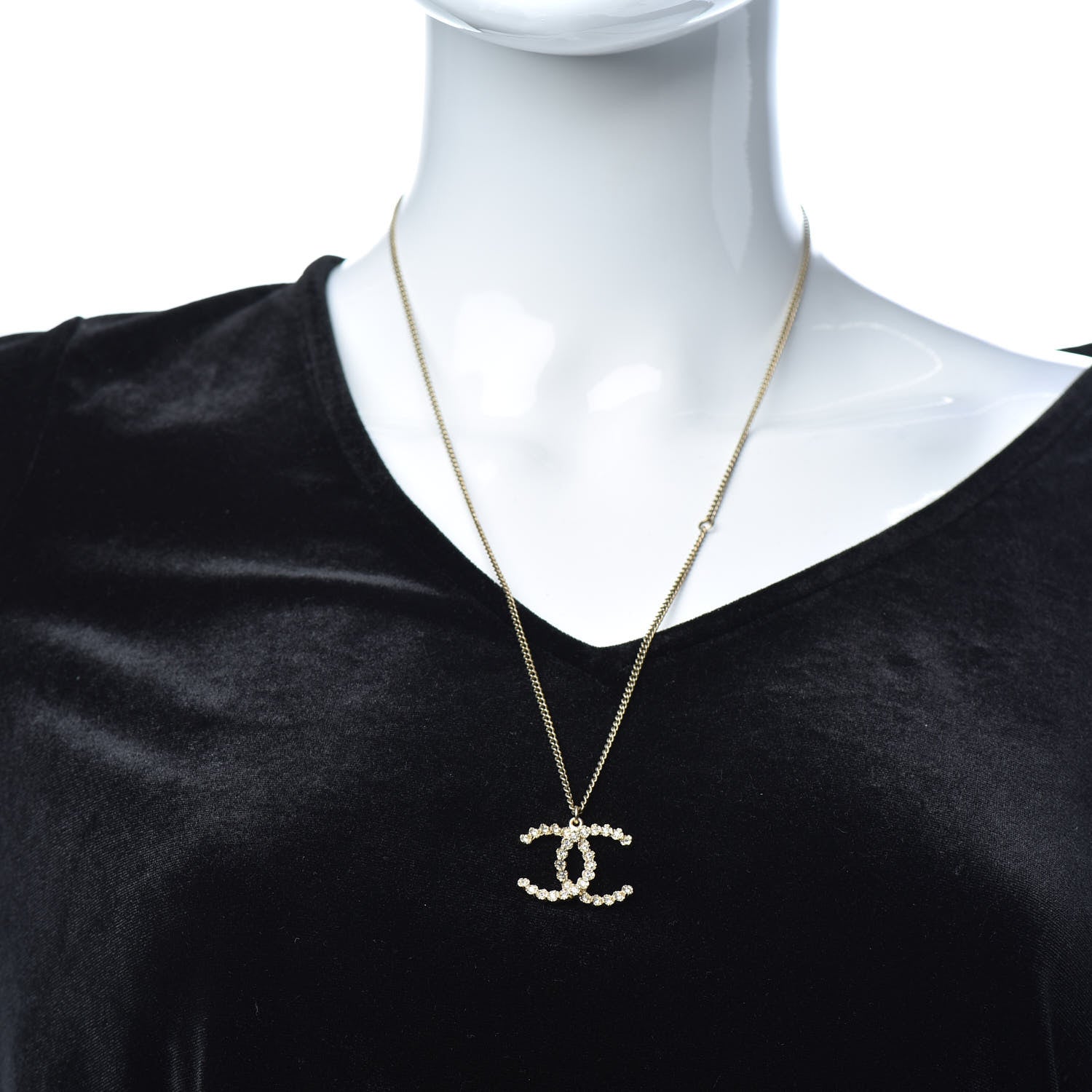 Chanel Crystal CC Pendant Necklace Gold 2 of 6