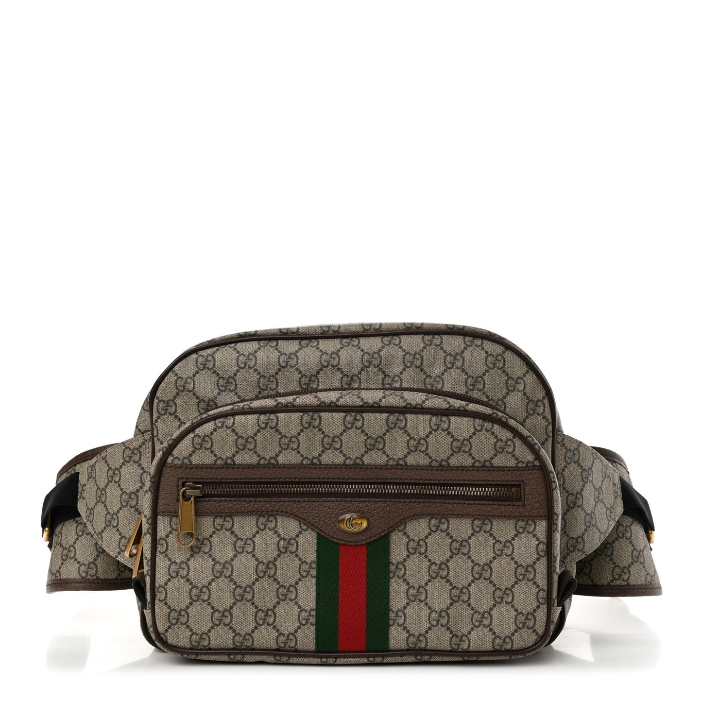 Soft GG Supreme Monogram Textured Dollar Calfskin Web Ophidia Pouch Pocket Belt Bag Beige Ebony New Acero Black