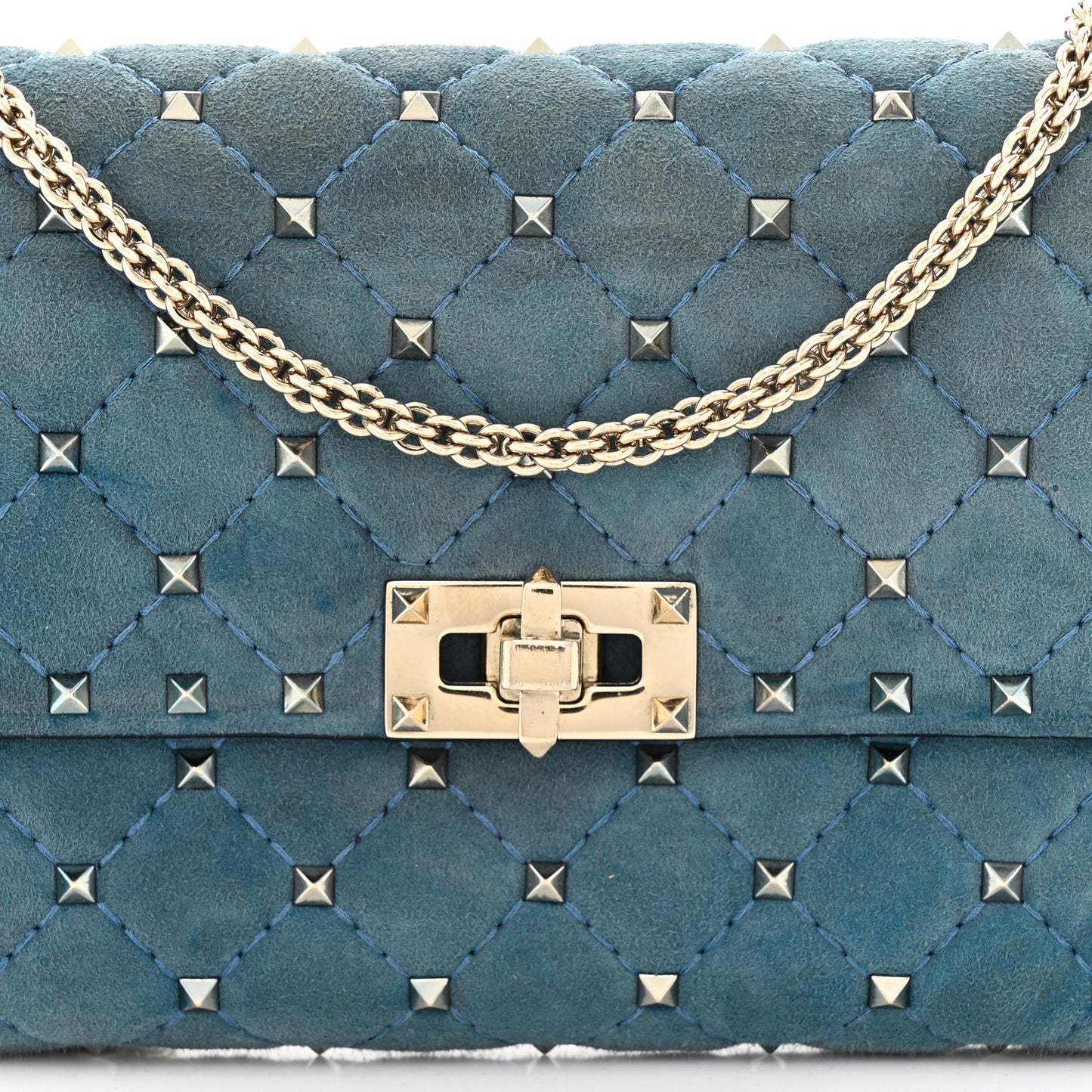Suede Rockstud Spike Wallet on Chain Bright Blue