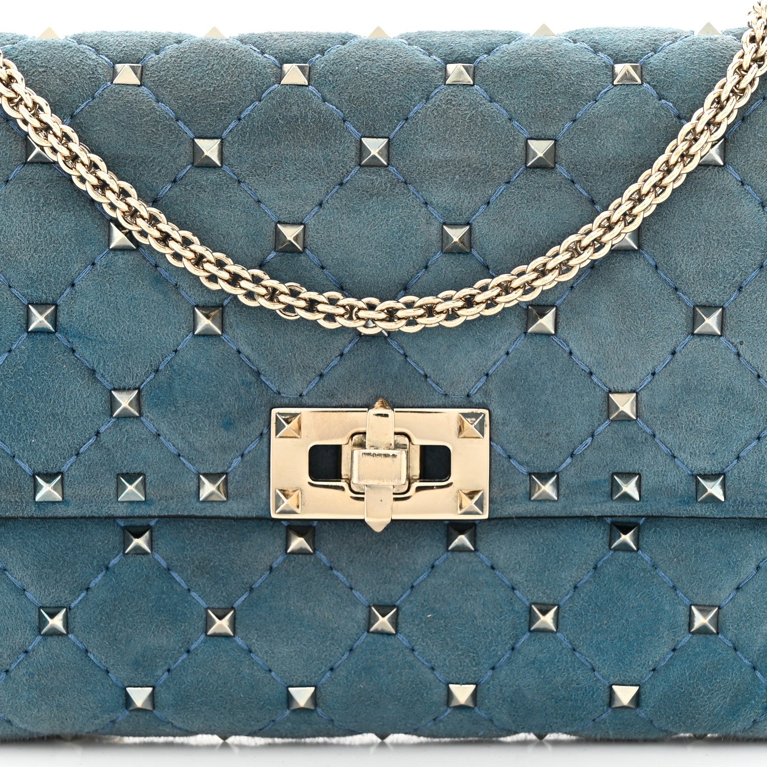Valentino Garavani Suede Rockstud Spike Wallet on Chain Bright Blue 7 of 11