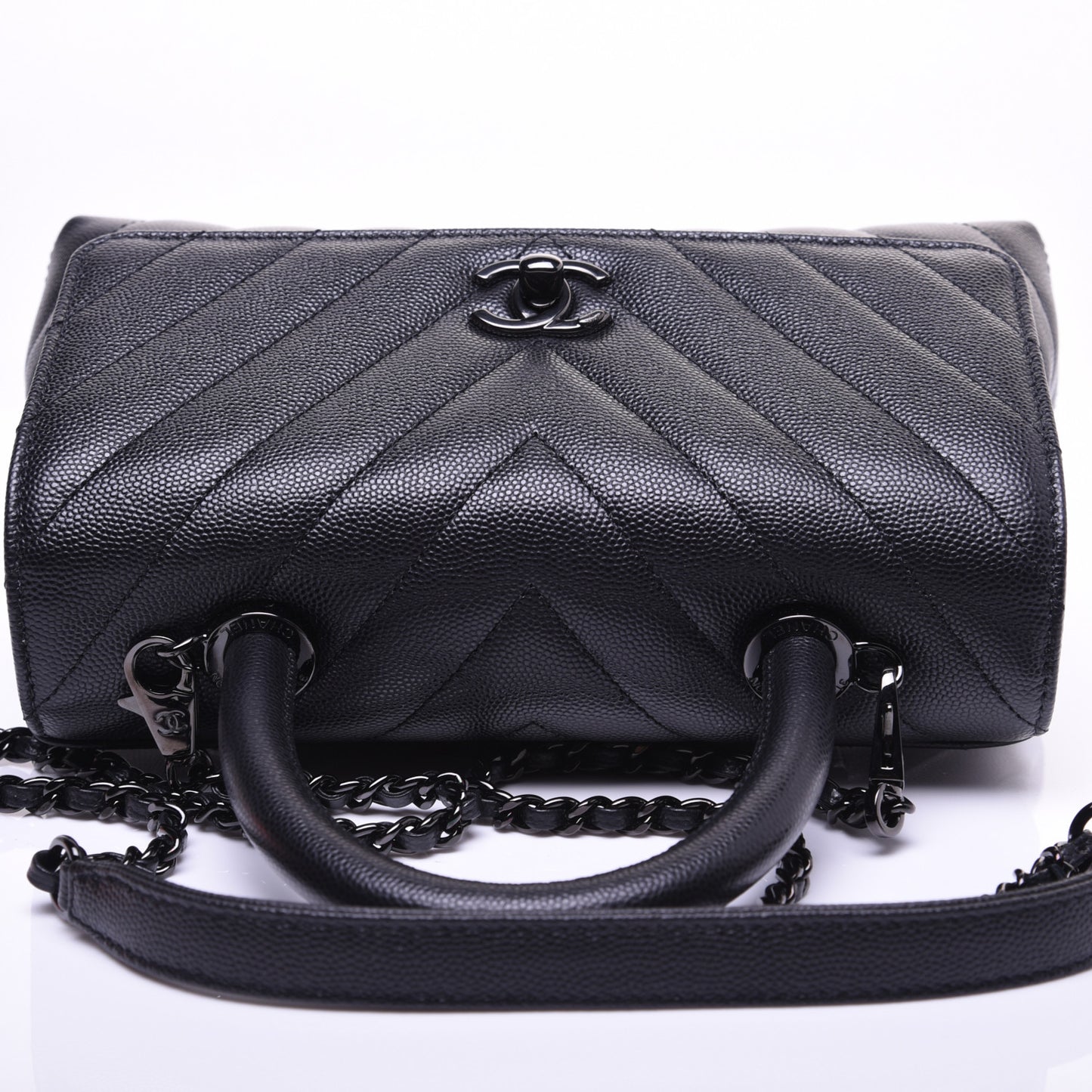 Caviar Chevron Quilted Mini Coco Handle Flap So Black
