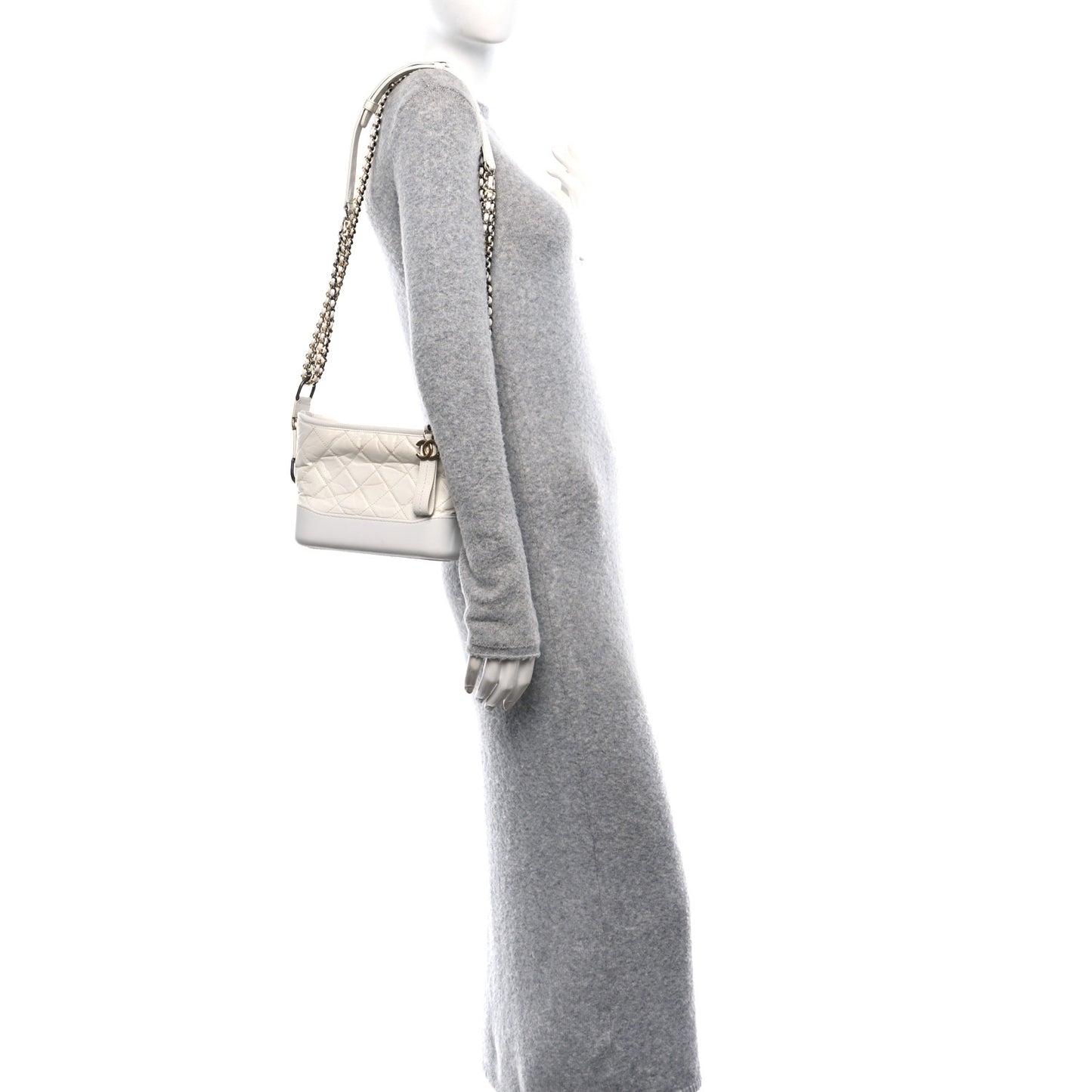 Aged Calfskin Quilted Small Gabrielle Hobo White