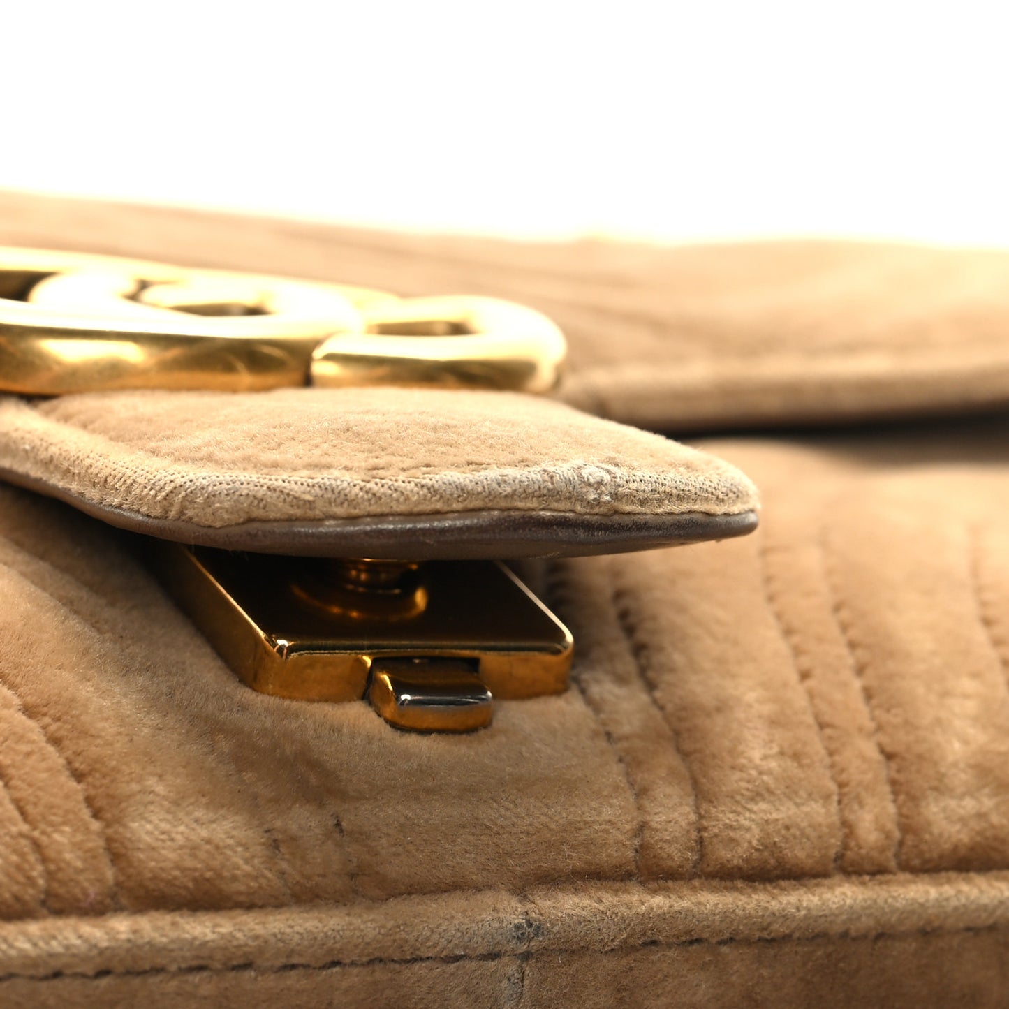 Velvet Matelasse Small GG Marmont Shoulder Bag Taupe