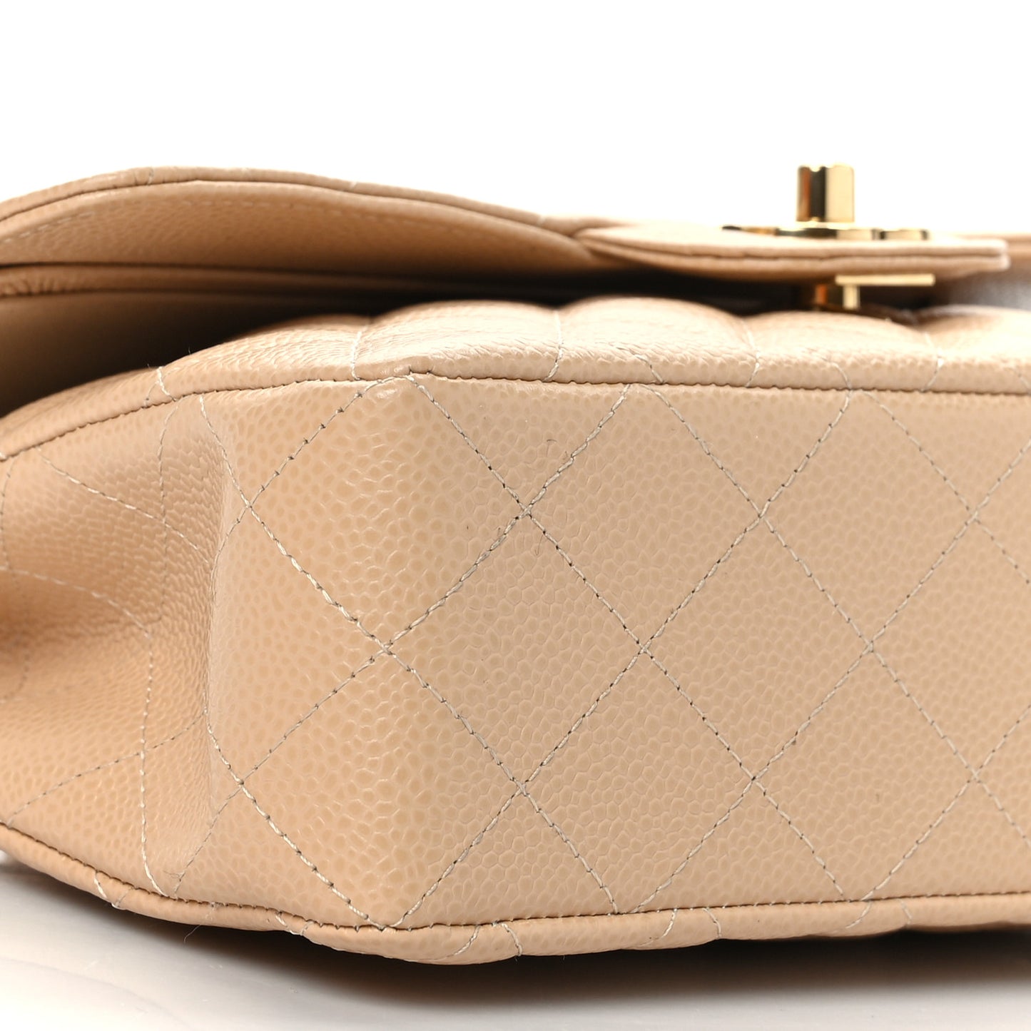 Caviar Quilted Small Double Flap Beige