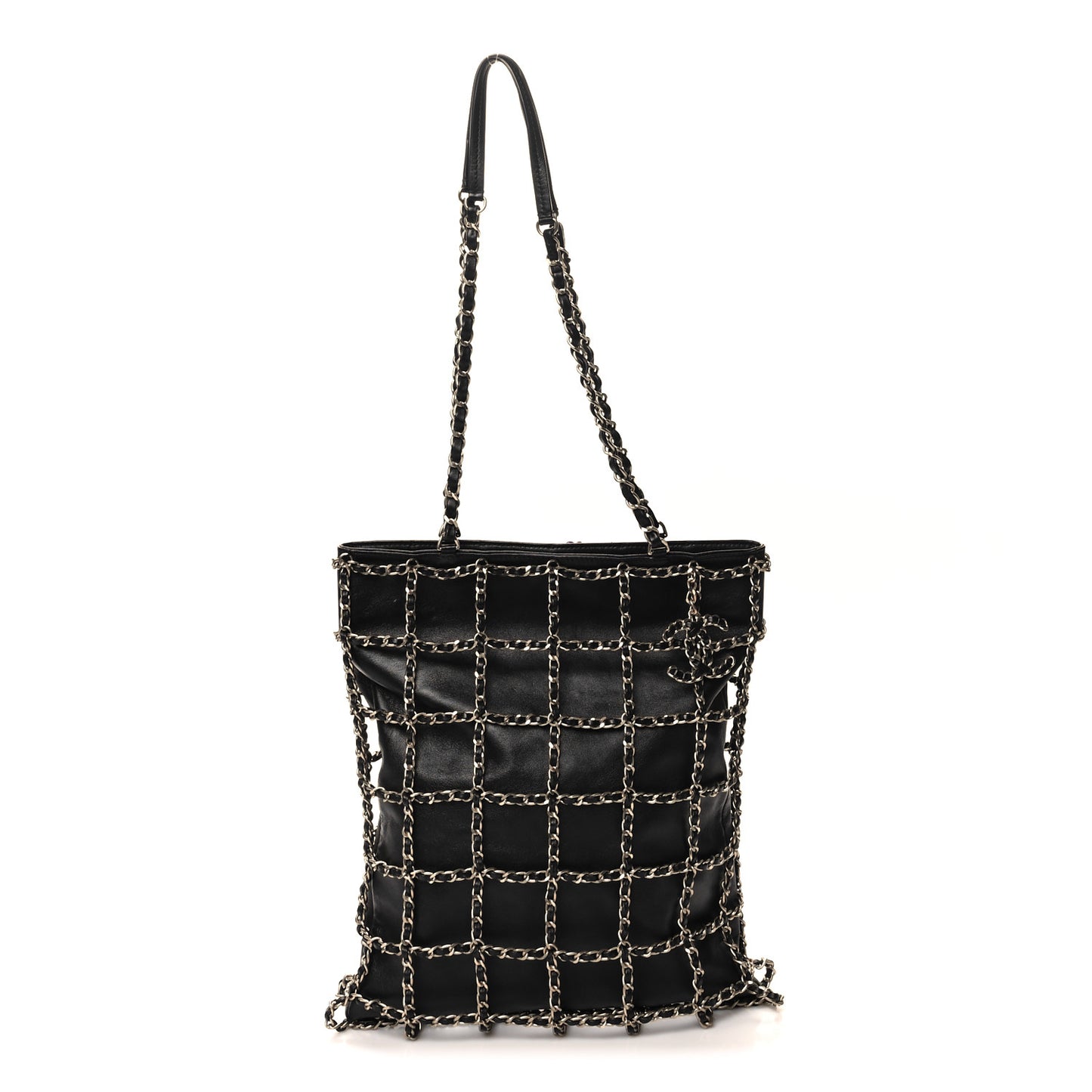 Lambskin Large Shopping Chain Tote Black