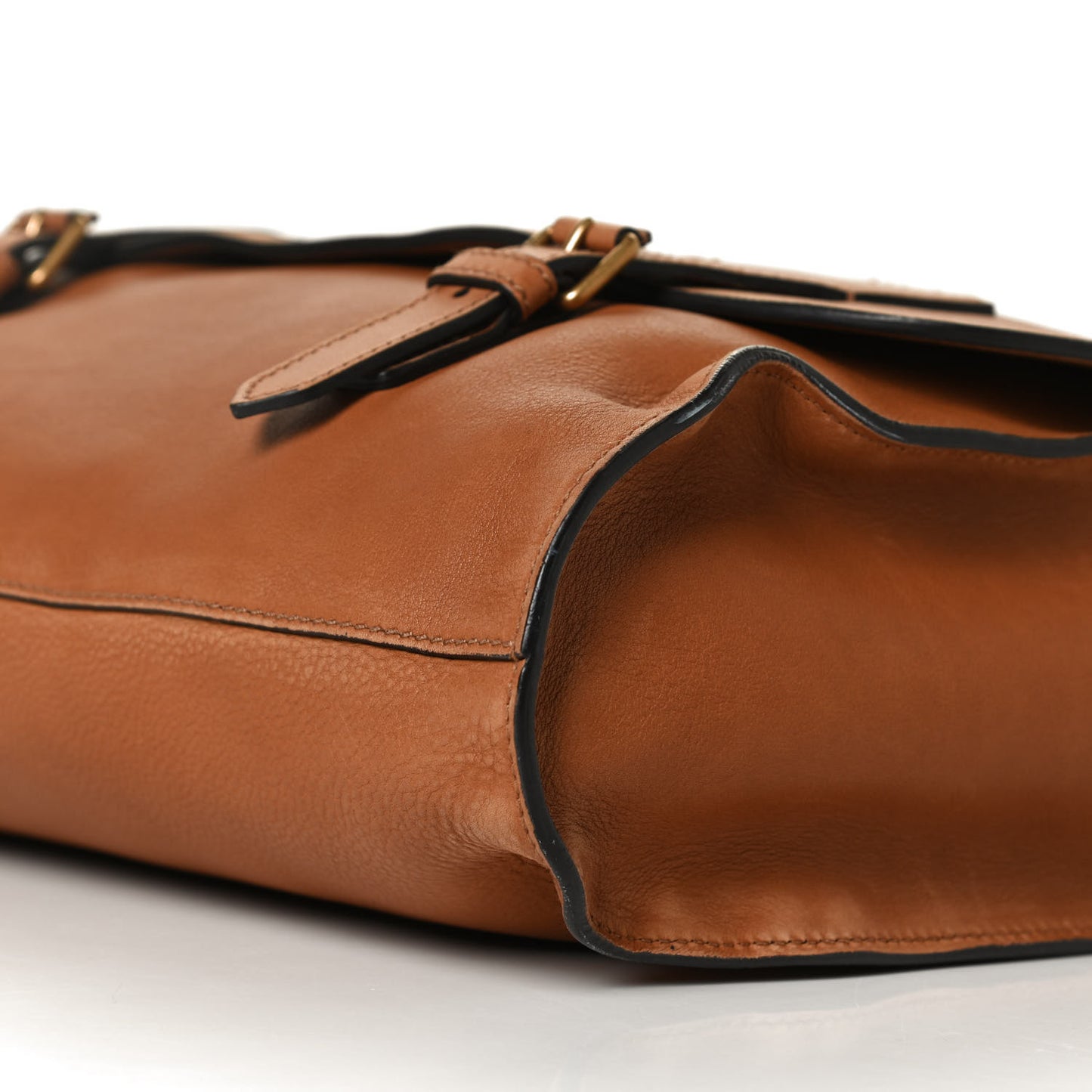 Grained Calfskin Mens Double Buckle Flap Messenger Bag Tan