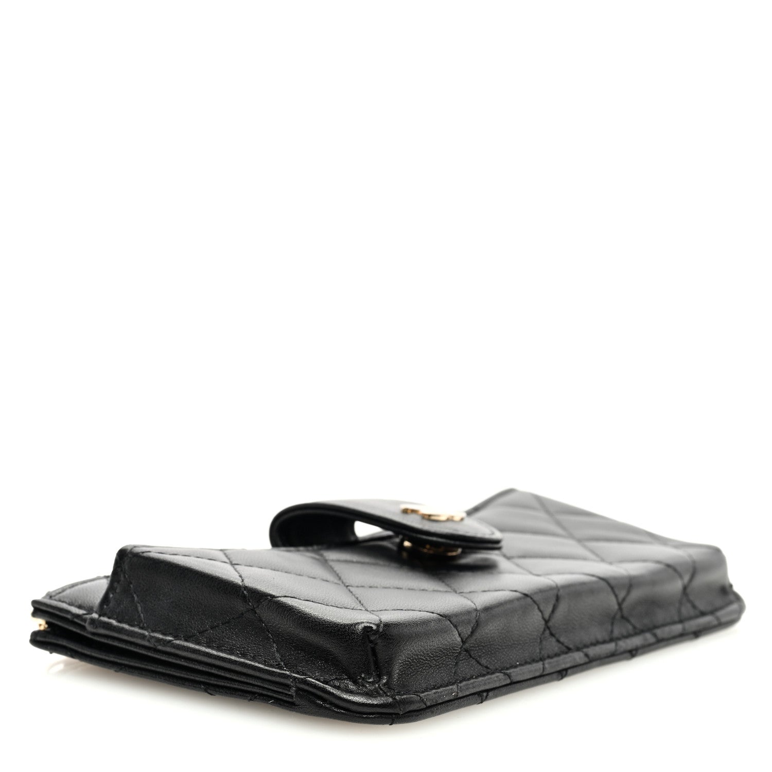 Chanel Lambskin Quilted Phone Holder Zip Clutch Black 4 of 8