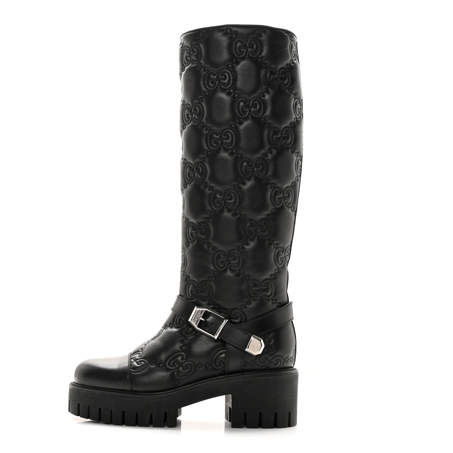 Cordovan Lux Nappa GG Matelasse 60mm Knee High Boots 37.5 Black