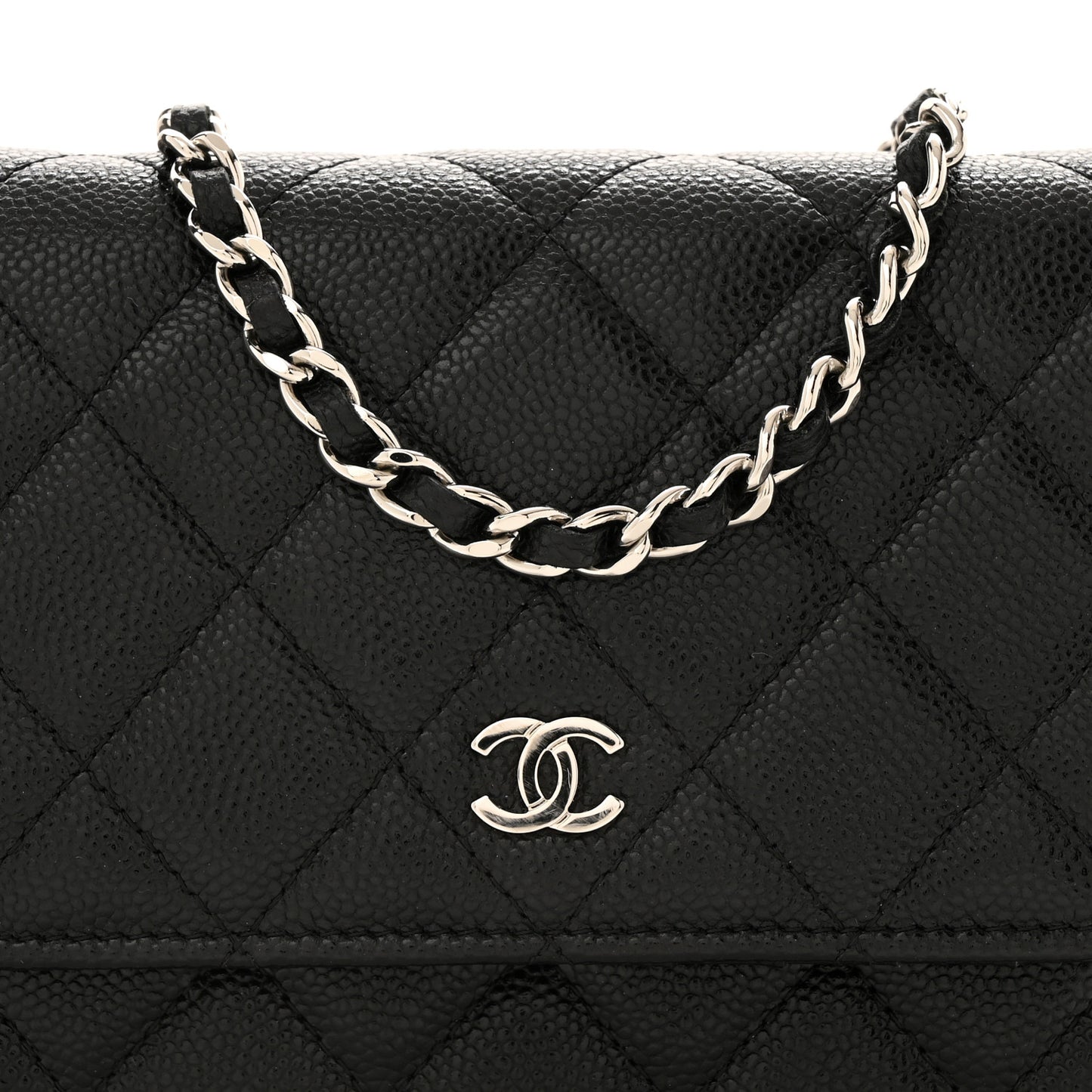Caviar Quilted Mini Wallet On Chain WOC Black