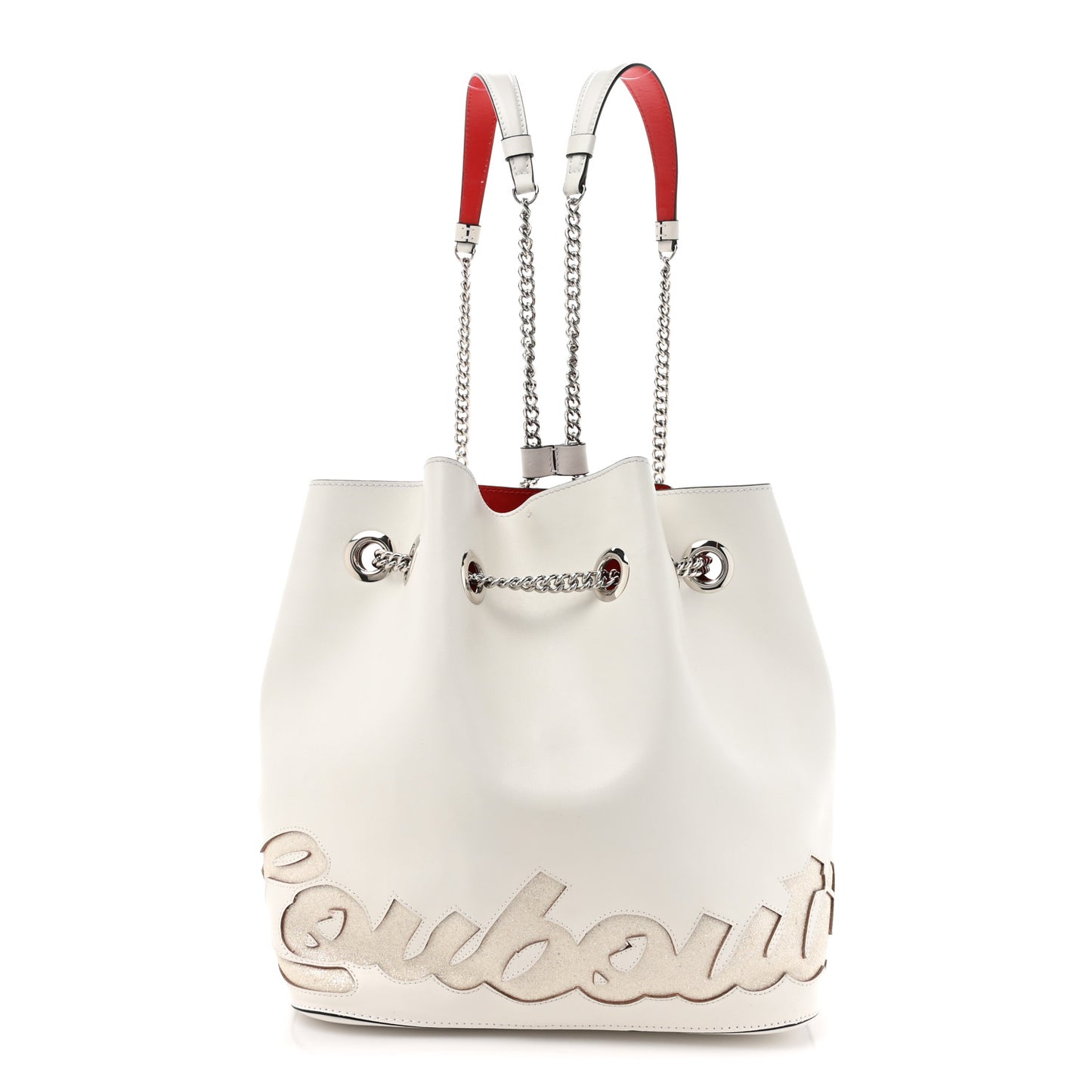 Calfskin Paris Marie Jane Perforated Glitter Logo Backpack White