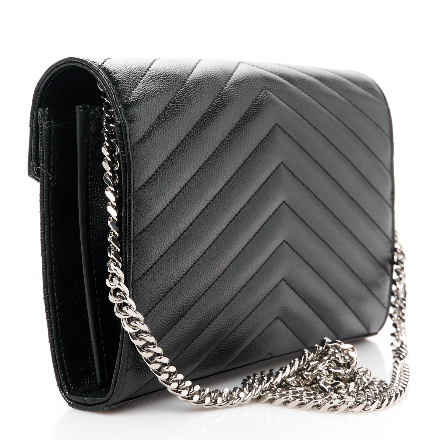 Grain De Poudre Matelasse Chevron Monogram Chain Wallet Black
