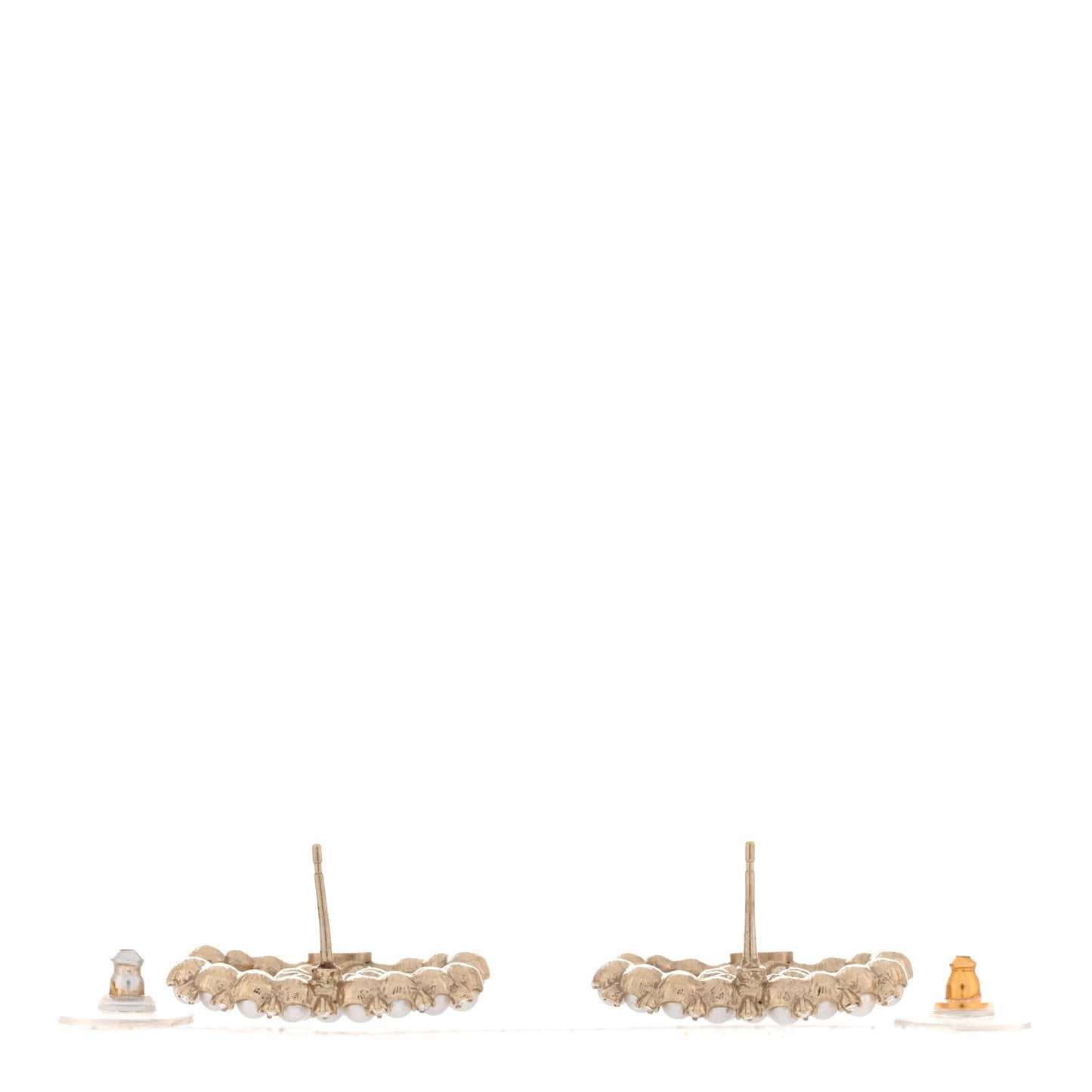 Pearl Crystal CC Stud Earrings Gold