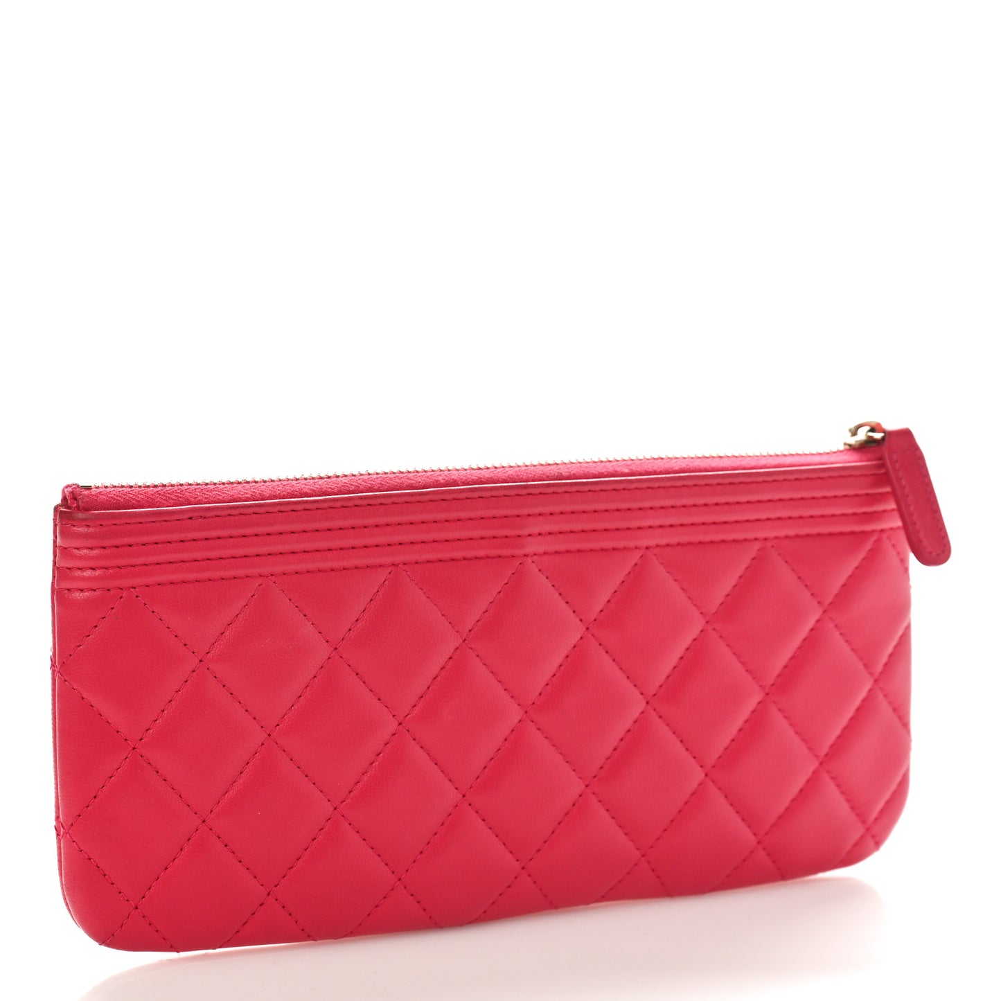 Lambskin Quilted Small Boy Zipped Pouch Red