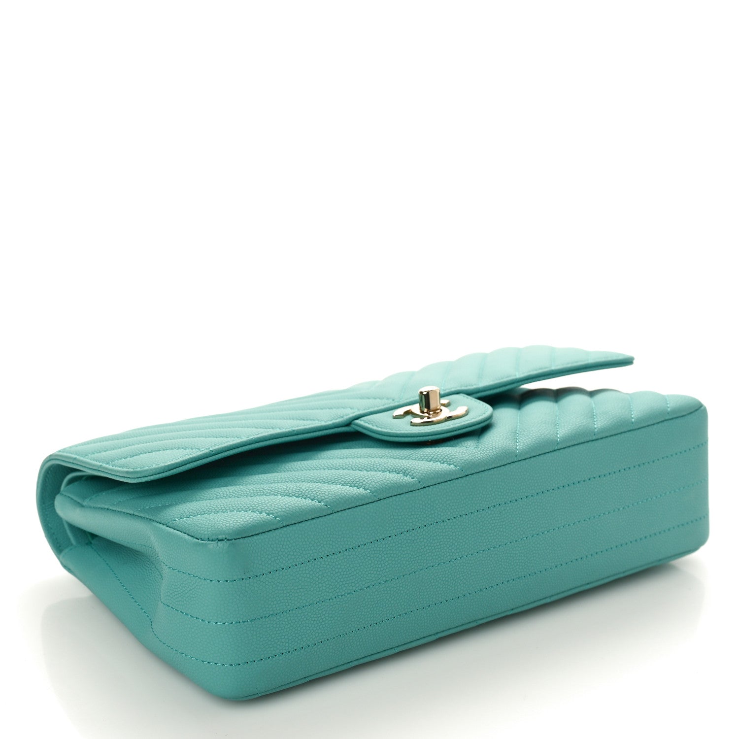 Chanel Caviar Flat Chevron Quilted Medium Double Flap Green 4 of 10