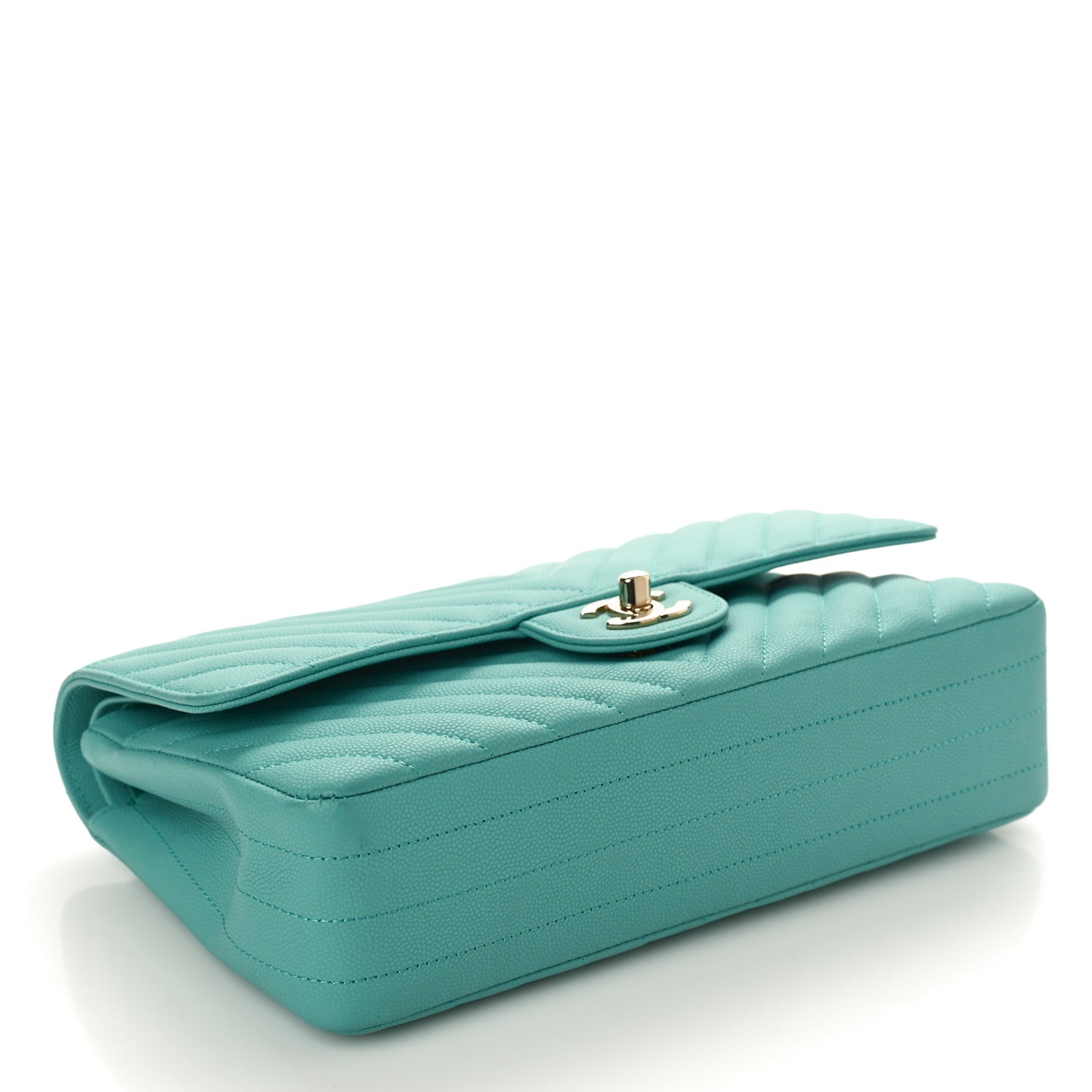 Caviar Flat Chevron Quilted Medium Double Flap Green