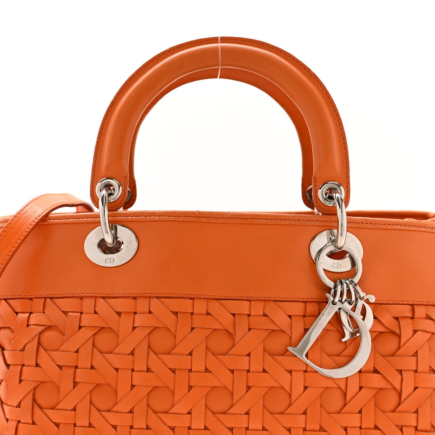 Lambskin Woven Lady Dior Avenue Tote Orange