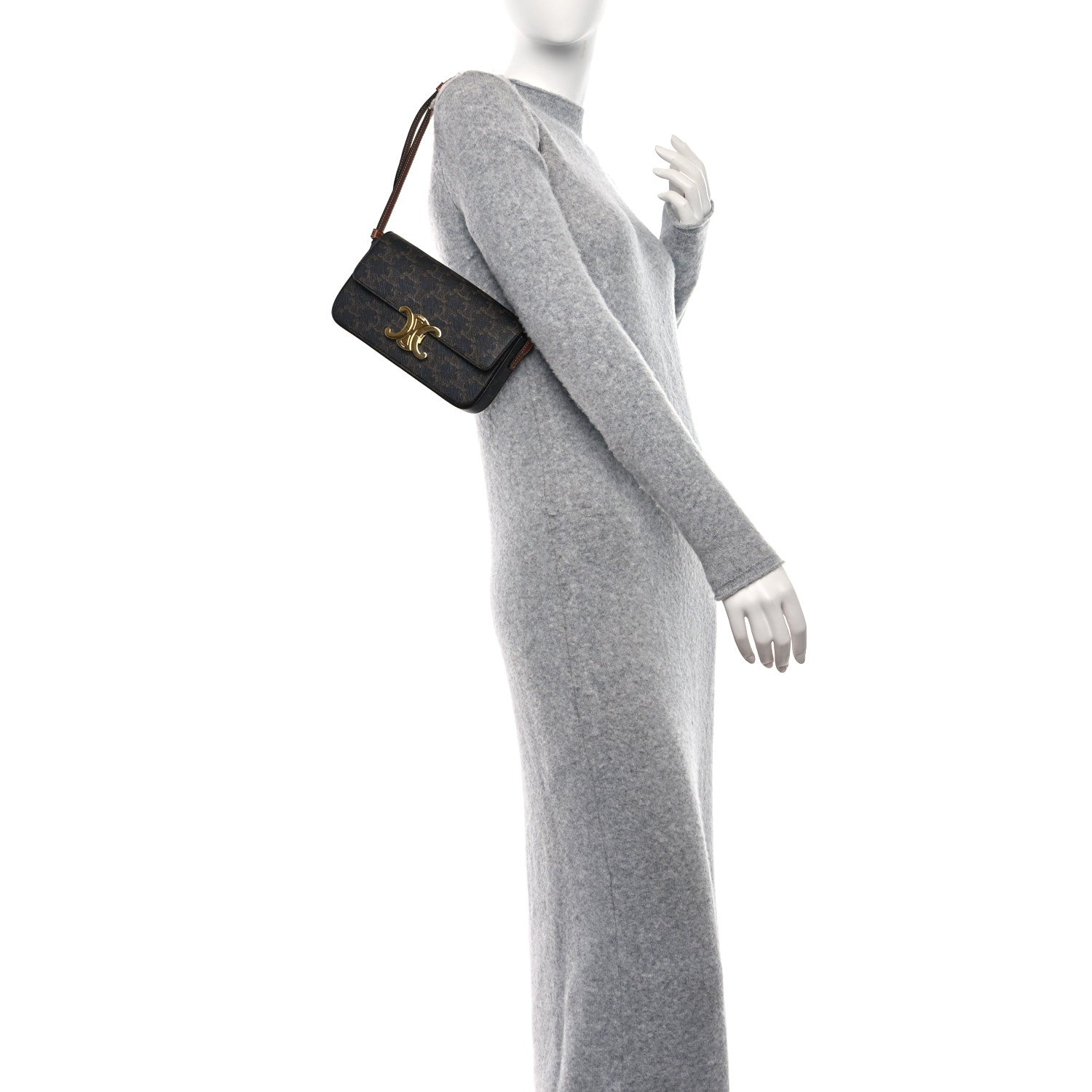 Celine Canvas Calfskin Triomphe Shoulder Bag Tan 2 of 9