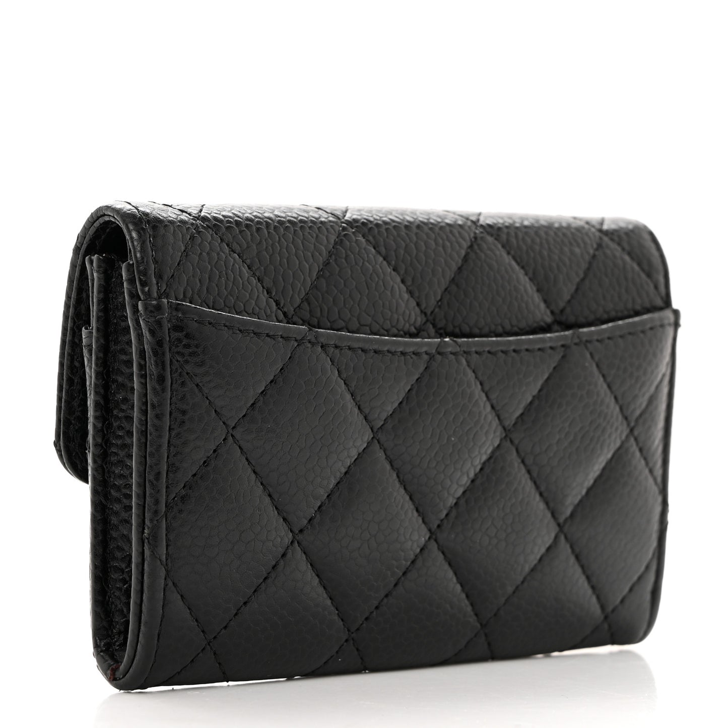 Caviar Quilted Flap Card Holder Wallet Black
