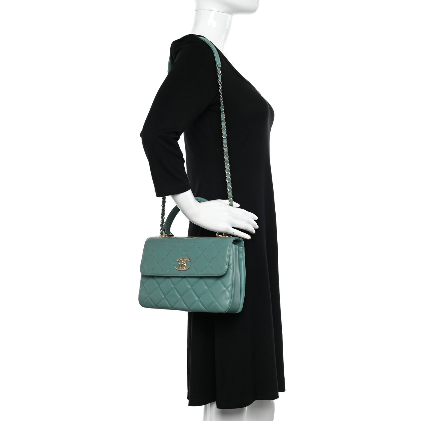 Lambskin Quilted Small Trendy CC Flap Dual Handle Bag Green