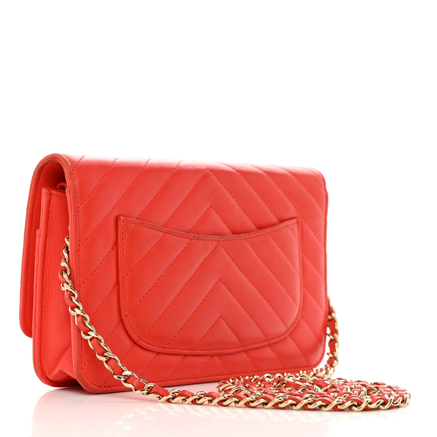 Chanel Lambskin Chevron Quilted Wallet On Chain WOC Red 2 of 13