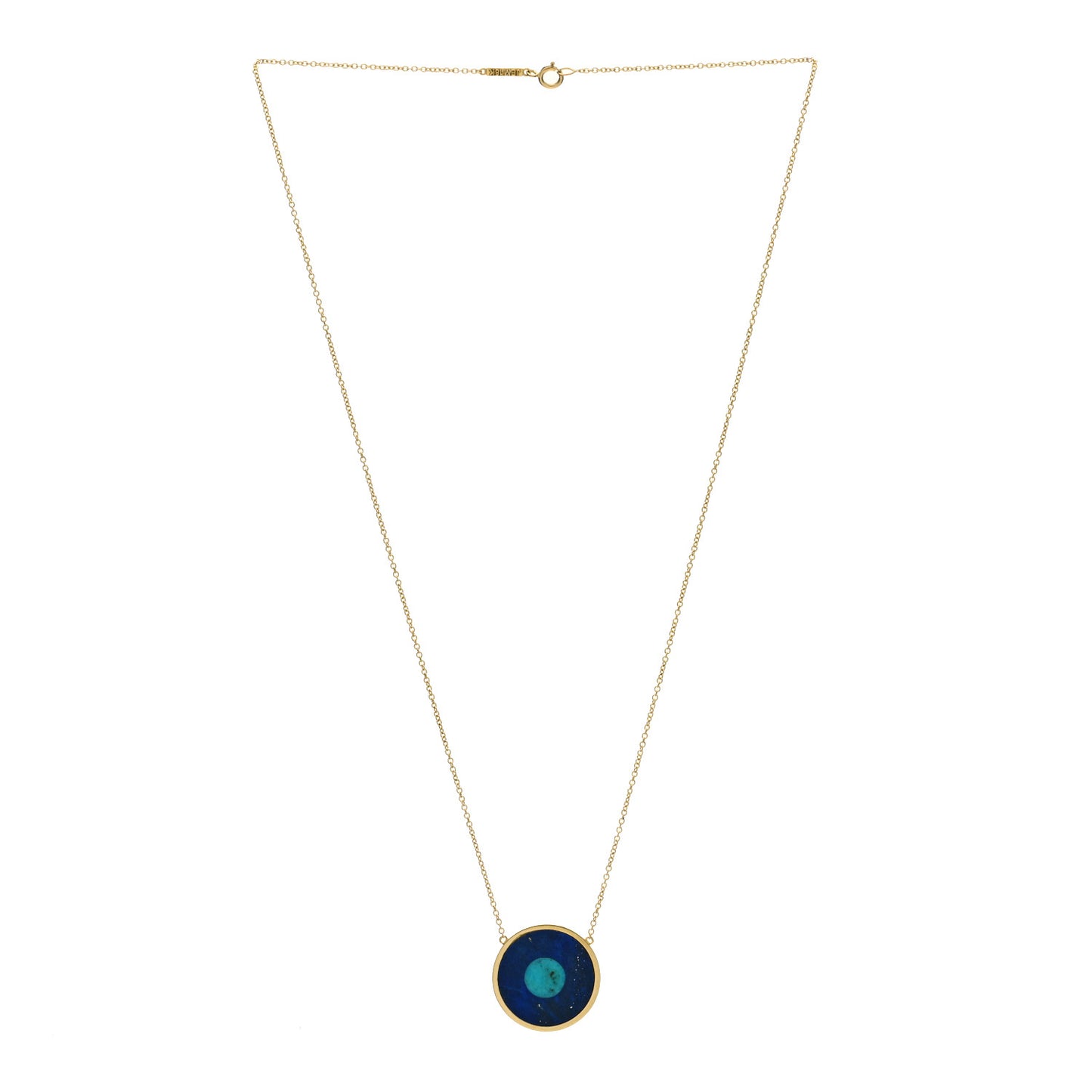 18K Yellow Gold Lapis Lazuli Turquoise Evil Eye Pendant Necklace