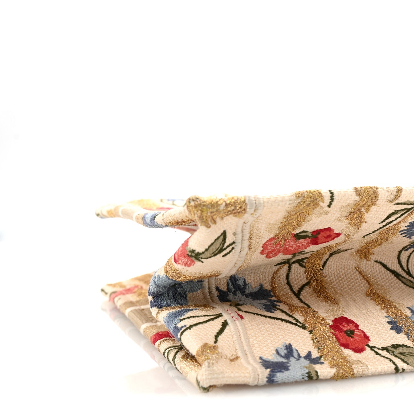 Canvas Embroidered Medium Hibiscus Book Tote Beige Multicolor