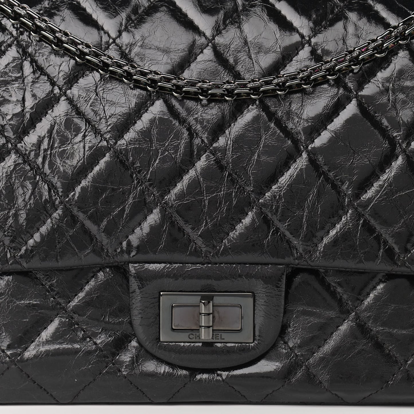 Glazed Aged Calfskin Quilted 2.55 Reissue 227 Flap So Black
