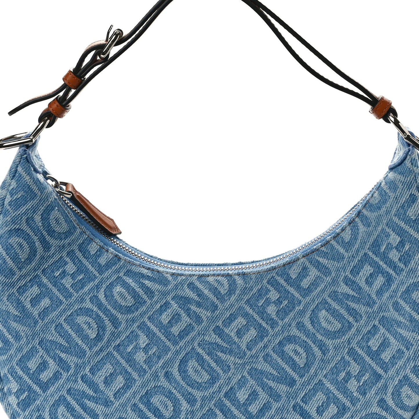 Denim Vitello Grace Mirror Logo Small Fendigraphy Hobo Bag Blue