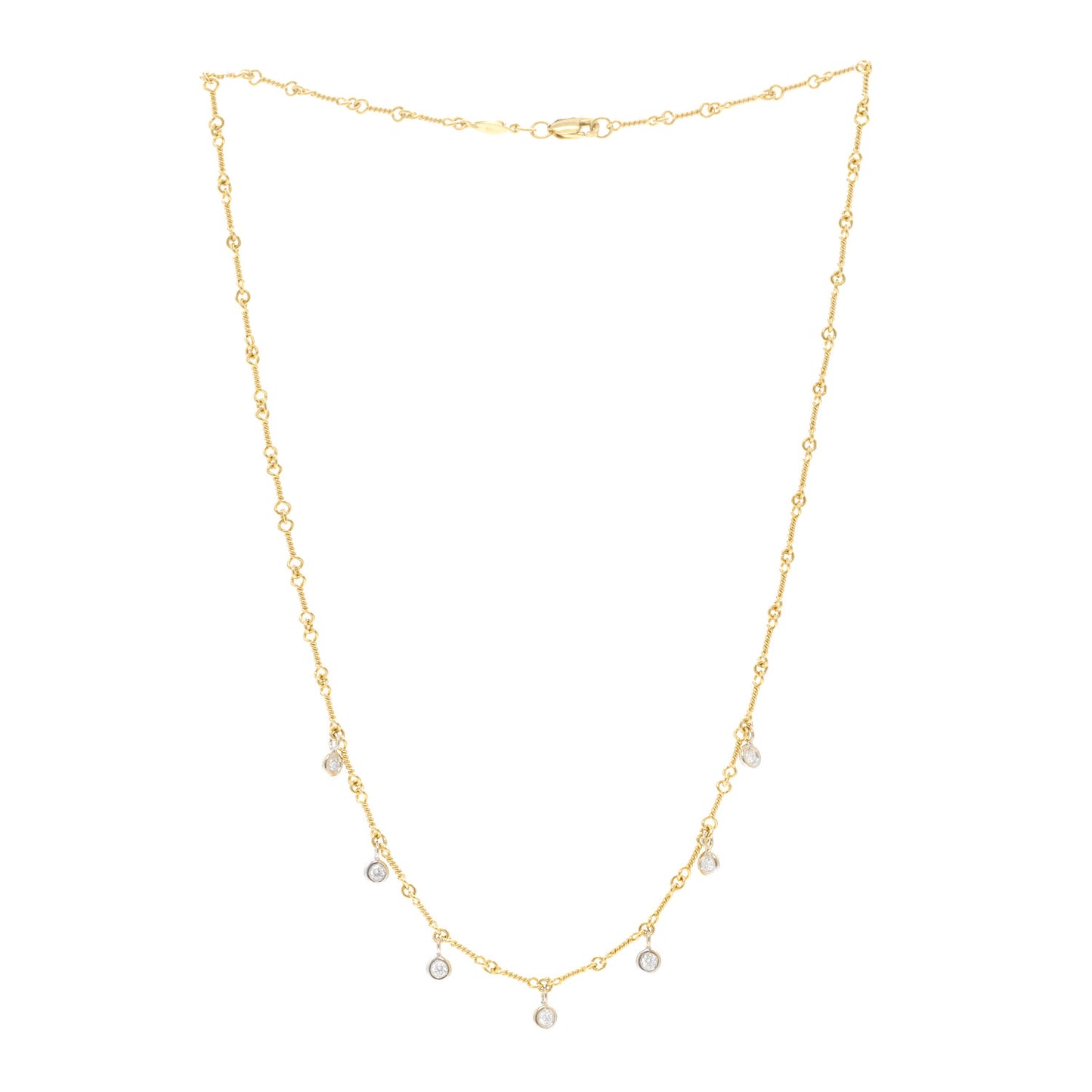 18K Yellow White Gold Diamonds by the Inch Dog Bone Chain Dangle Necklace