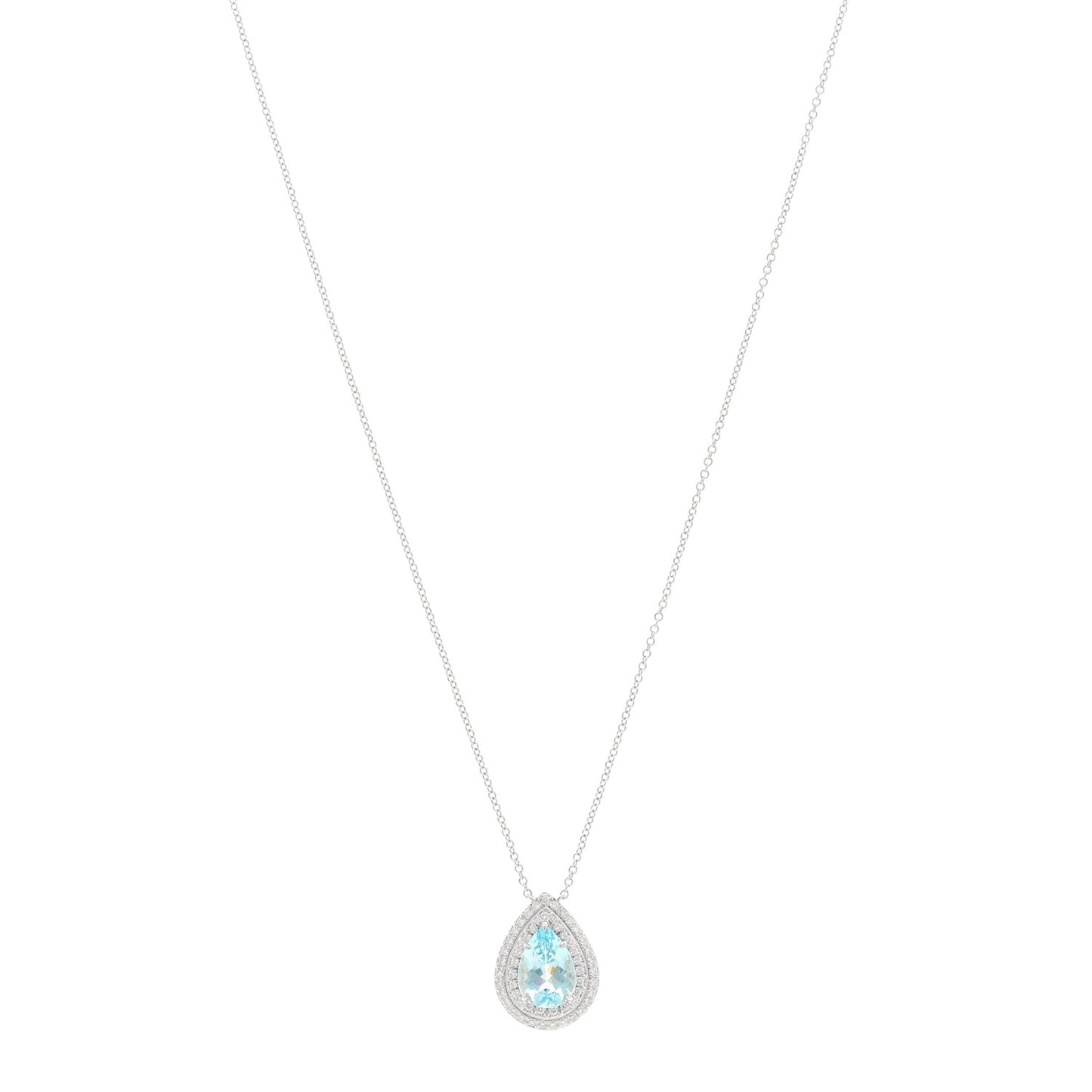 Platinum Diamond Aquamarine Pear Shaped Soleste Pendant Necklace