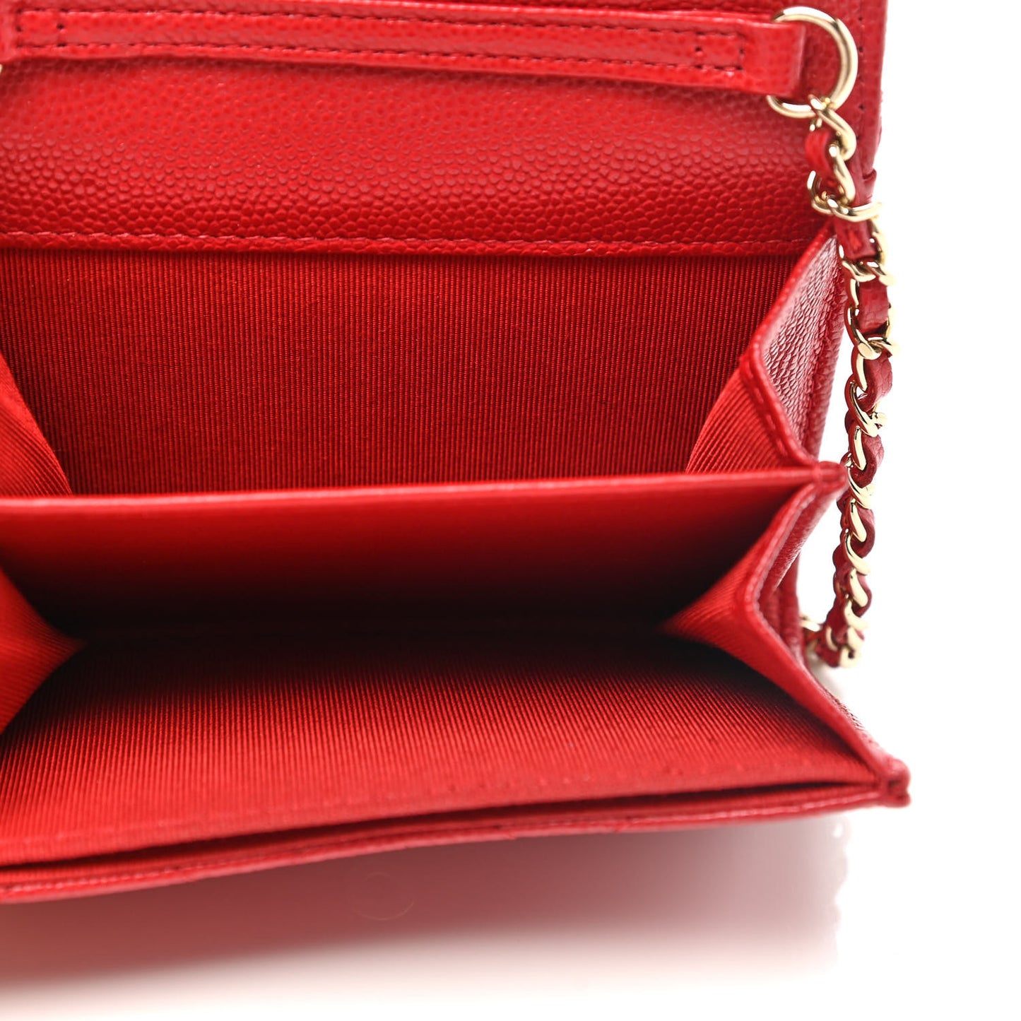 Caviar Quilted Flap Card Holder On Chain Red