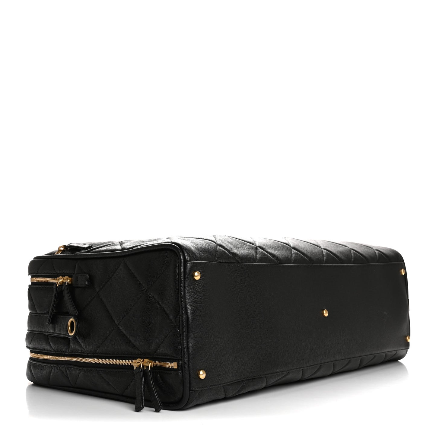 Shiny Grained Calfskin Quilted Large Travel Bowling Bag Black