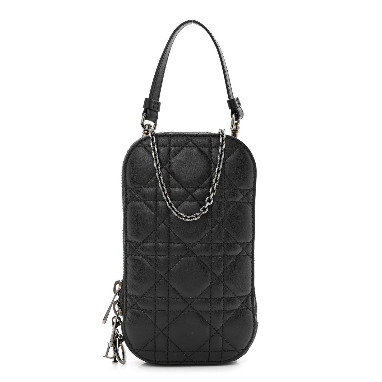 Lambskin Cannage Lady Dior Phone Holder Black