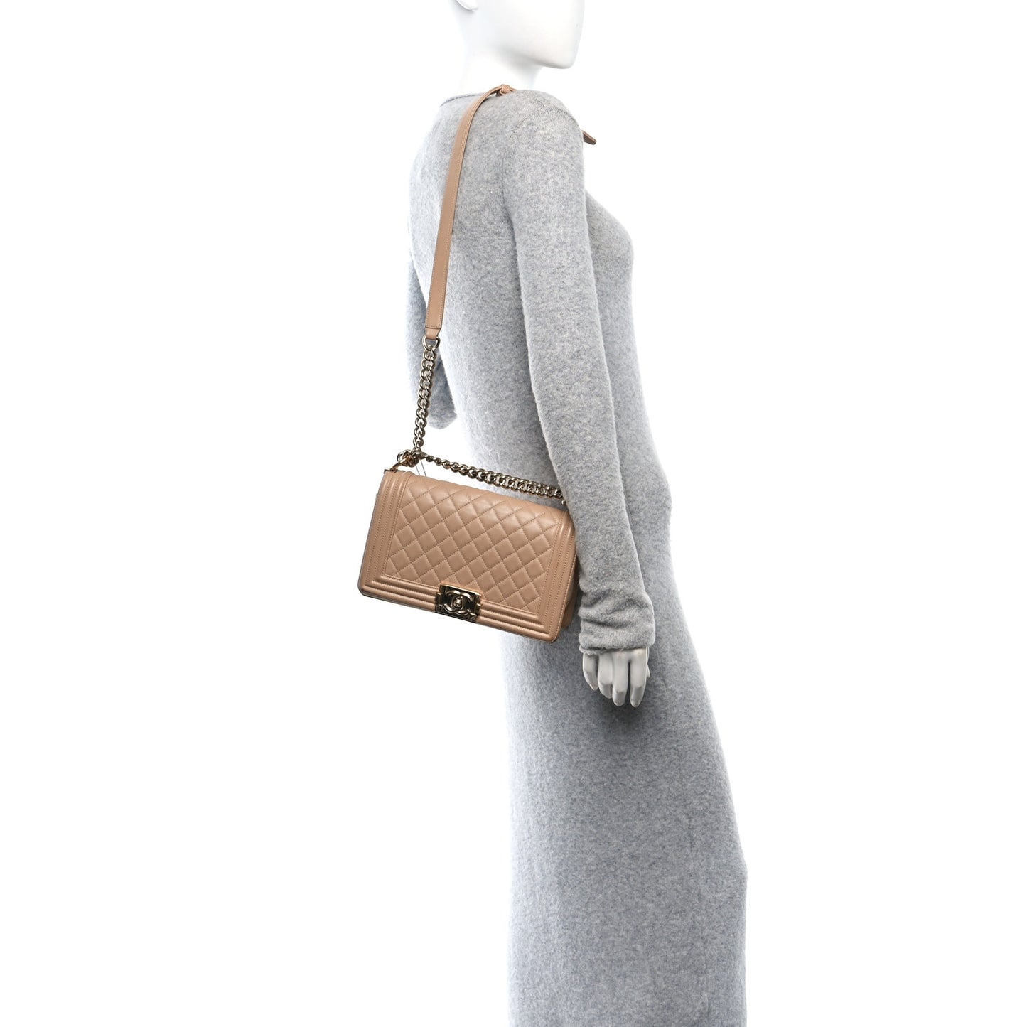 Lambskin Quilted Medium Boy Flap Beige