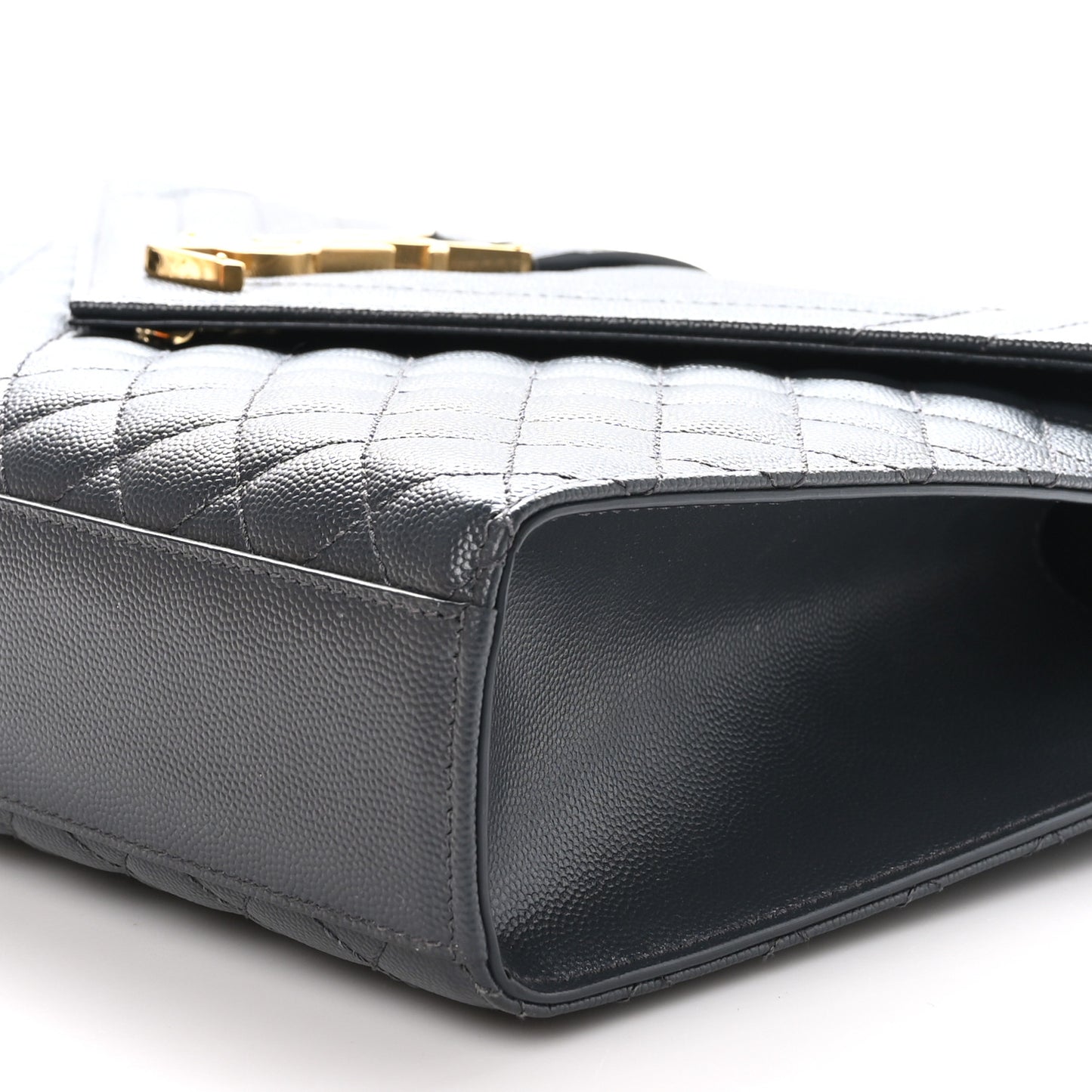 Grain De Poudre Textured Mixed Matelasse Large Triquilt Monogram Satchel Dark Smog