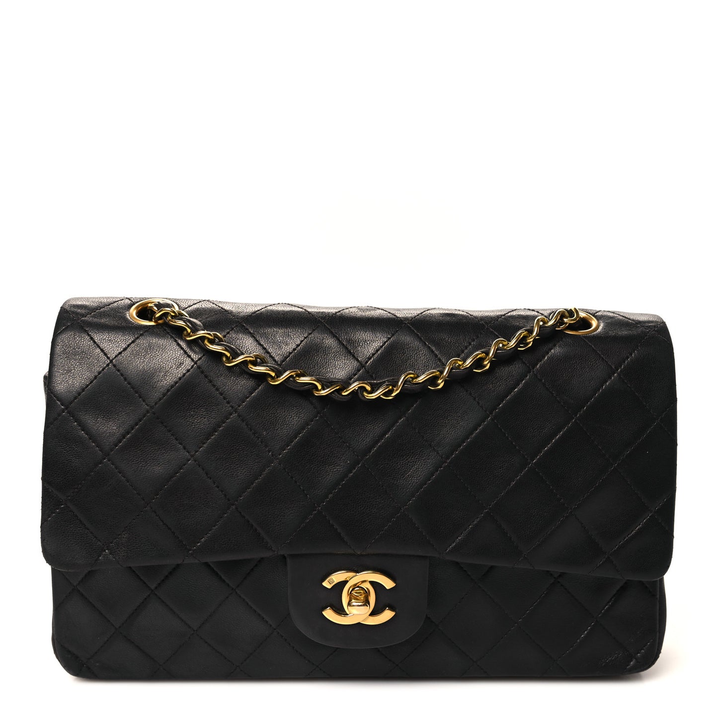 Lambskin Quilted Medium Double Flap Black